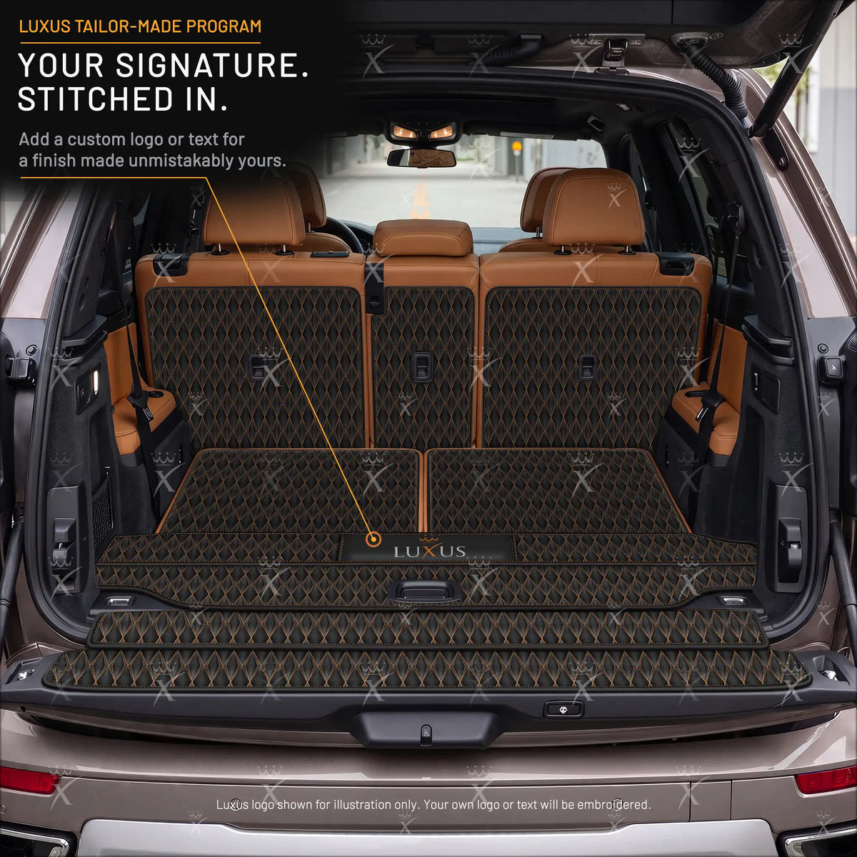 Luxus Car Mats™ – 3D-Luxus-Leder-Kofferraum-/Kofferraummatte in Schwarz und Schwarz mit Nähten