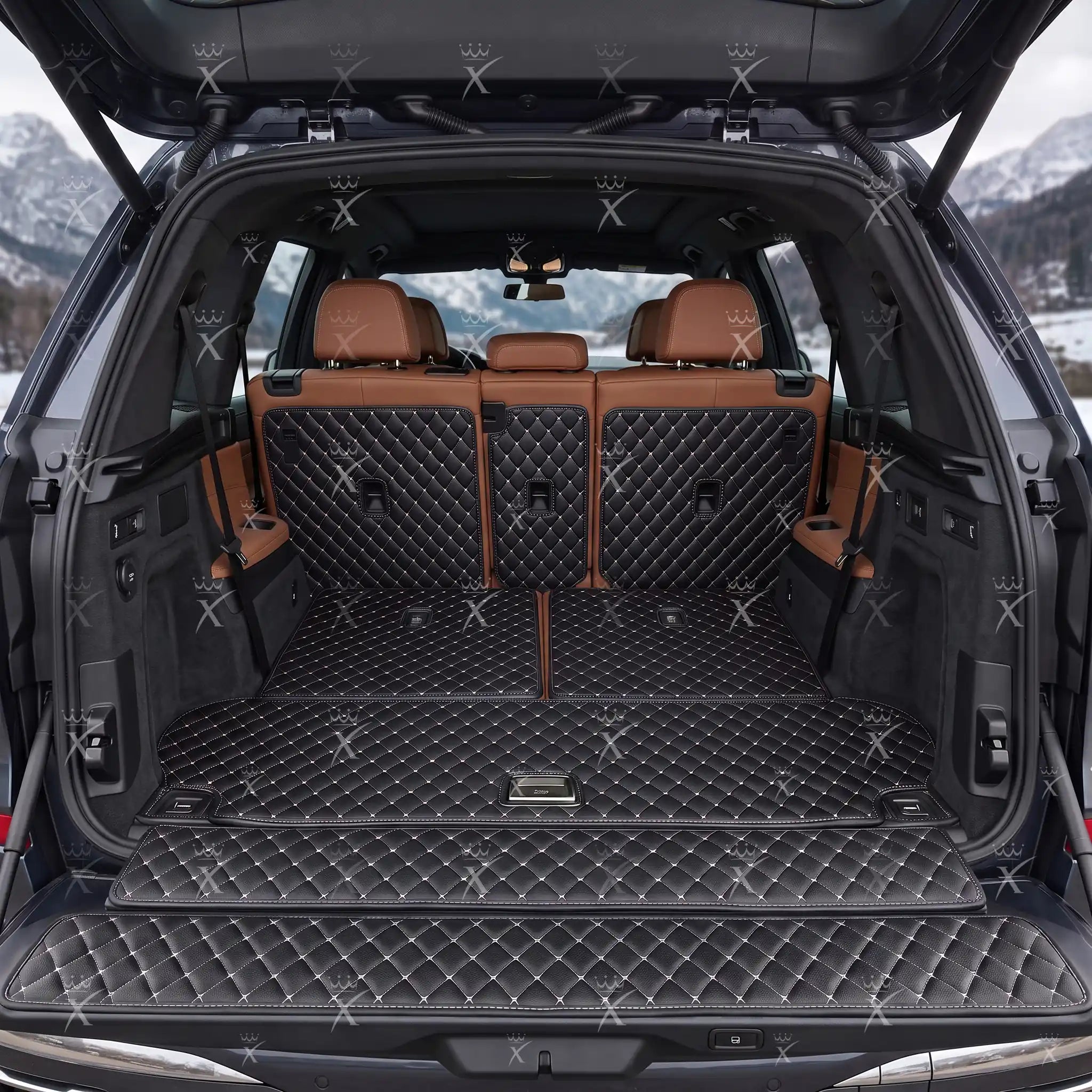 Luxus Car Mats™ - Zwarte en zwarte stiksels 3D luxe lederen koffer-/koffermat