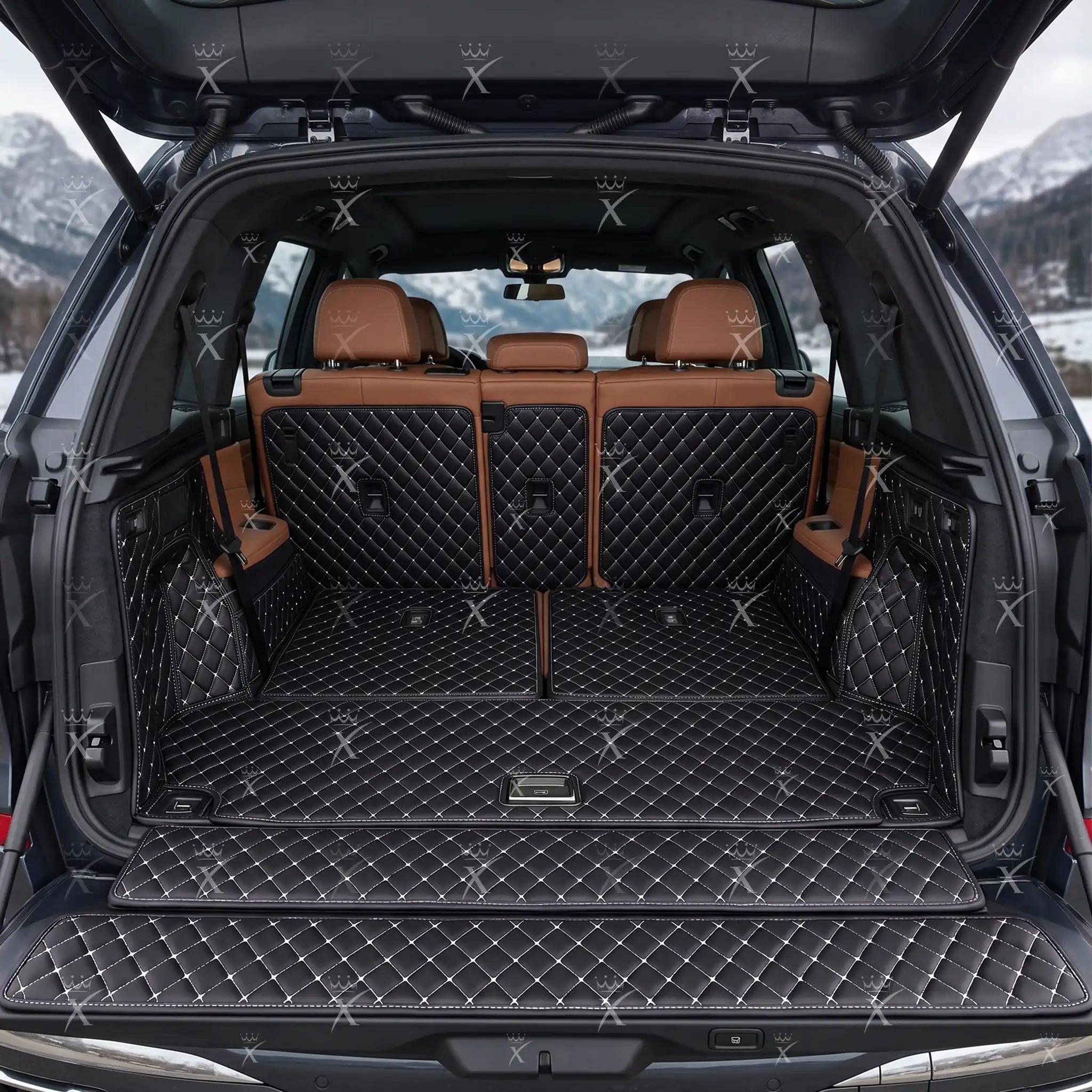 Luxus Car Mats™ - Alfombrilla para maletero/maletero de cuero de lujo con costuras en 3D en blanco y negro