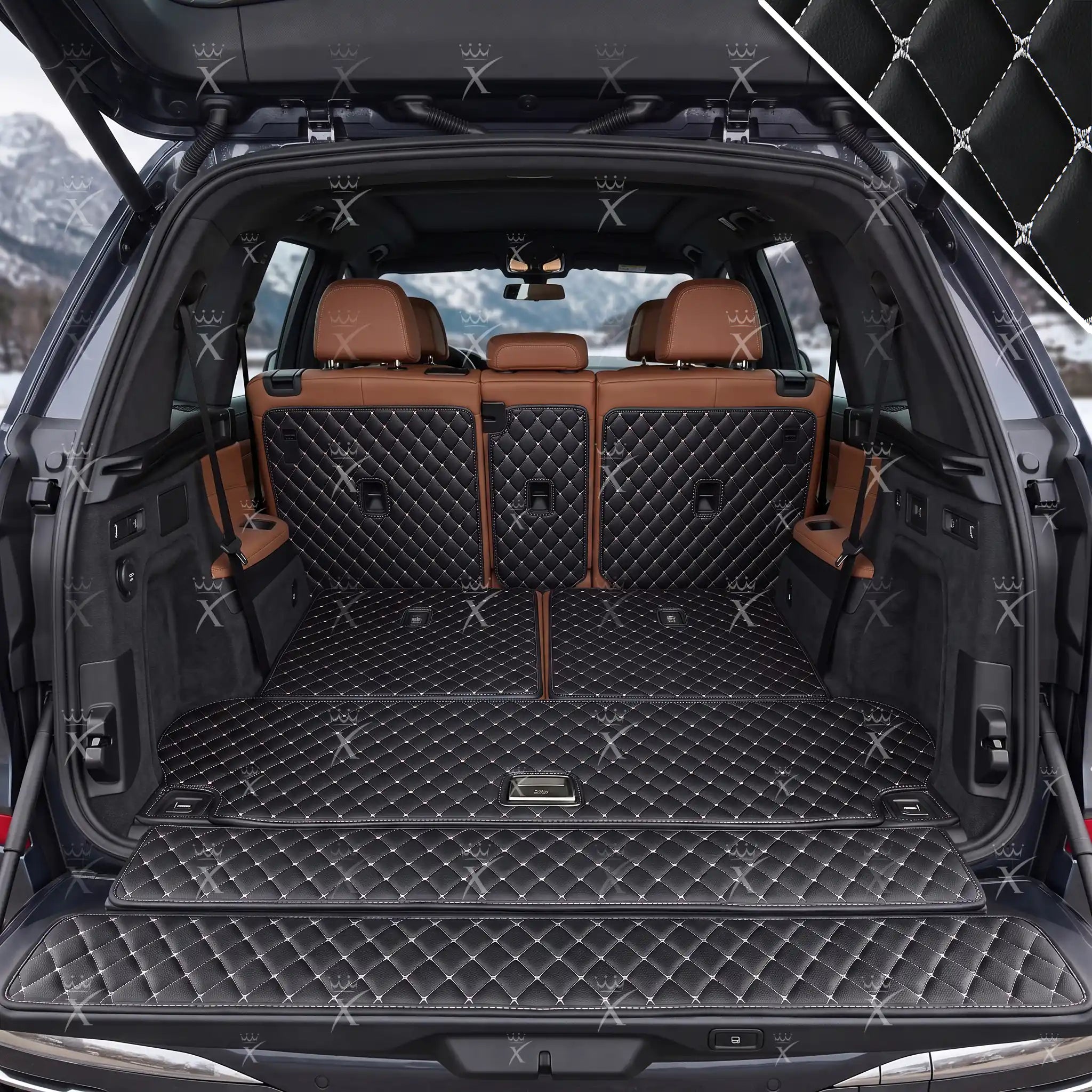 Luxus Car Mats™ - Zwarte en zwarte stiksels 3D luxe lederen koffer-/koffermat