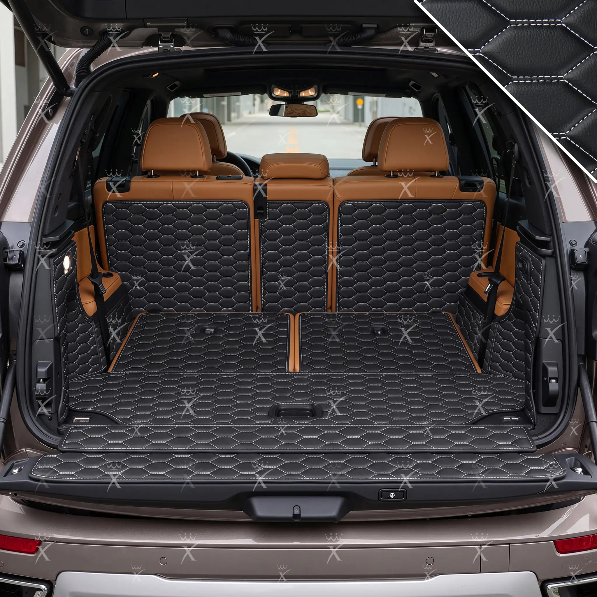 Luxus Honeycomb 360Fit Series Trunk Mat | Black & White Stitching