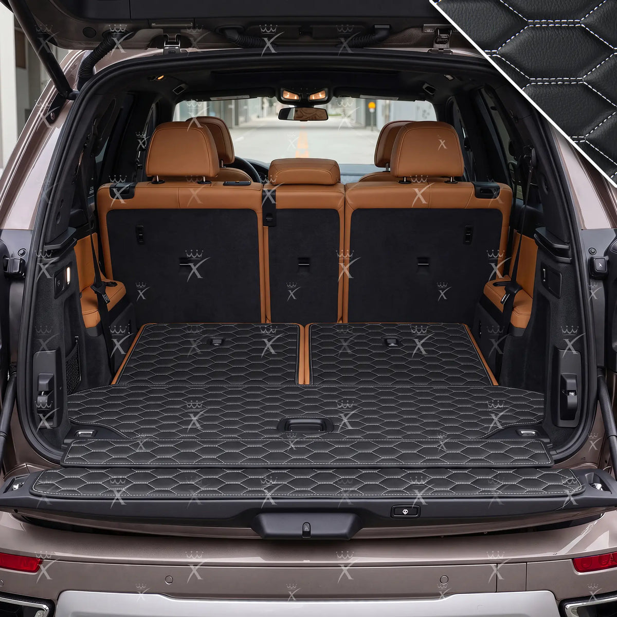 Luxus Honeycomb BaseFit Series Trunk Mat | Black & White Stitching