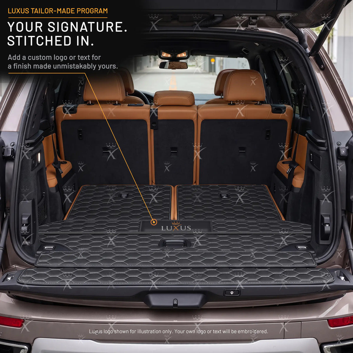 Luxus Honeycomb BaseFit Series Trunk Mat | Black & White Stitching