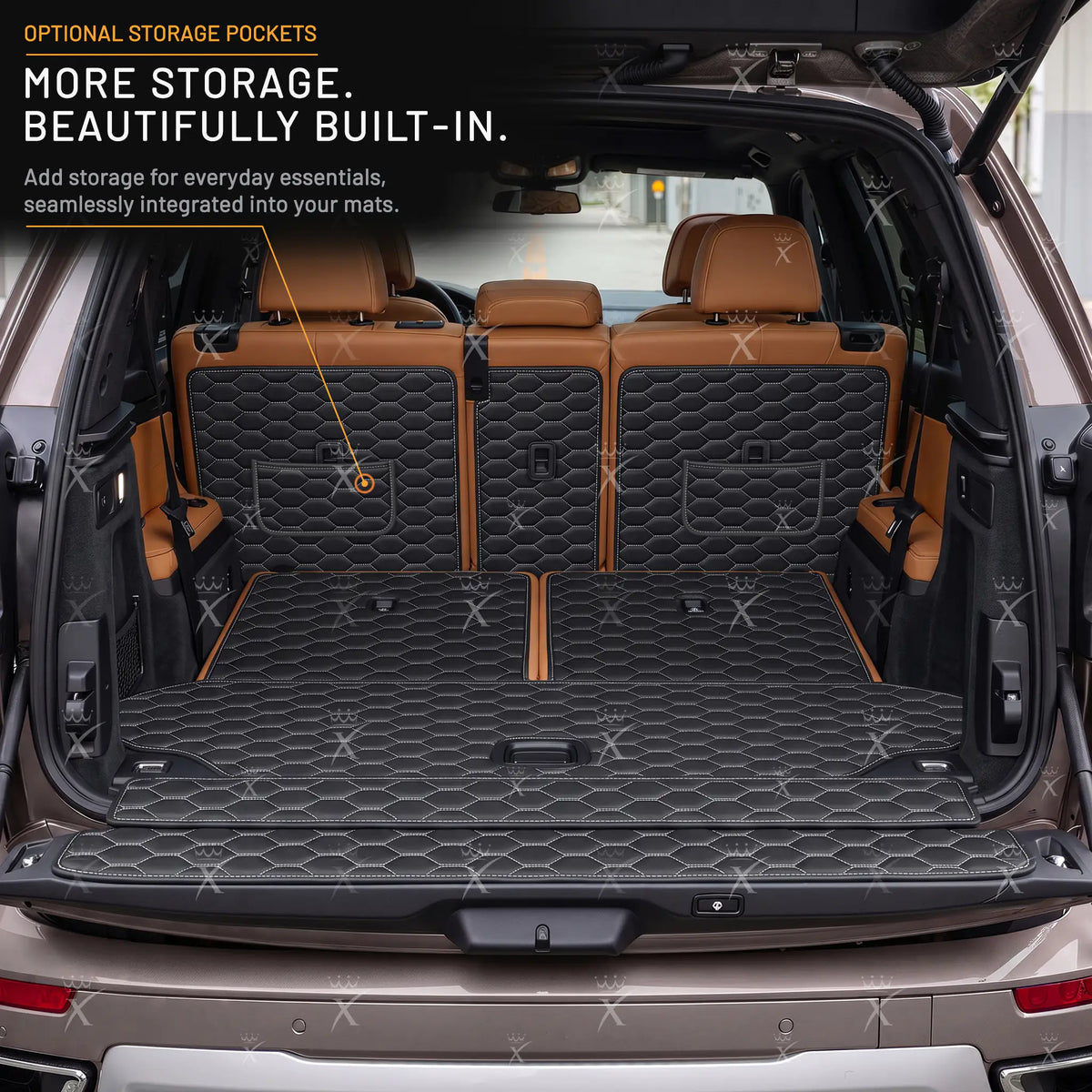 Luxus Honeycomb XtendFit Series Trunk Mat | Black & White Stitching