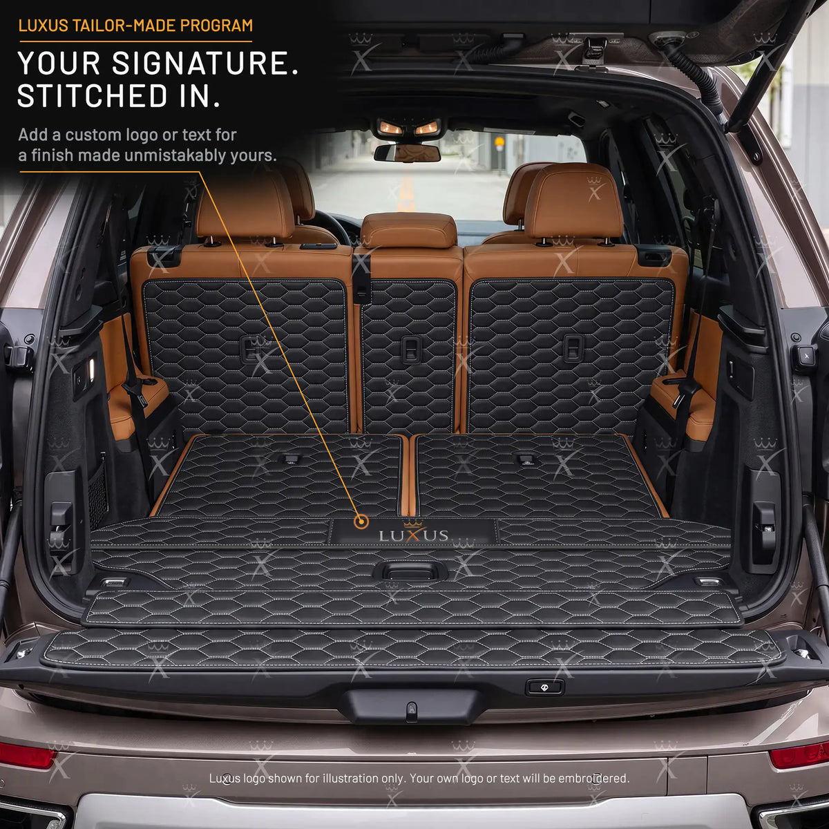 Luxus Honeycomb XtendFit Series Trunk Mat | Black & White Stitching