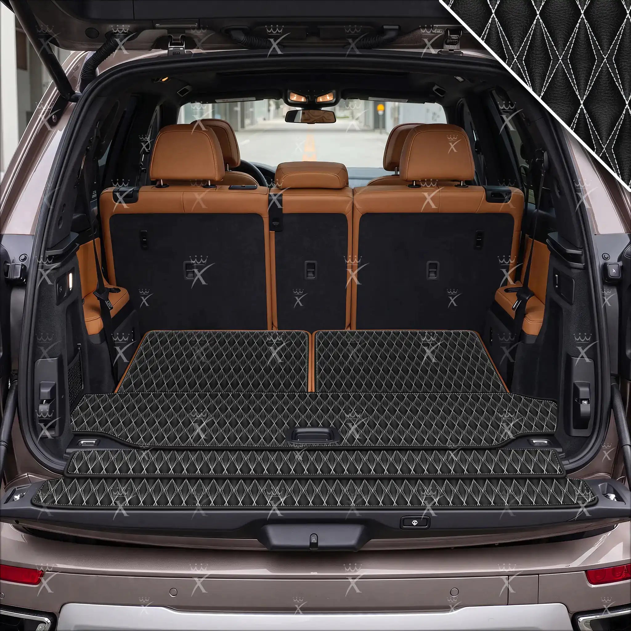 Luxus Twin-Diamond Base Series Trunk Mat | Black & White Stitching