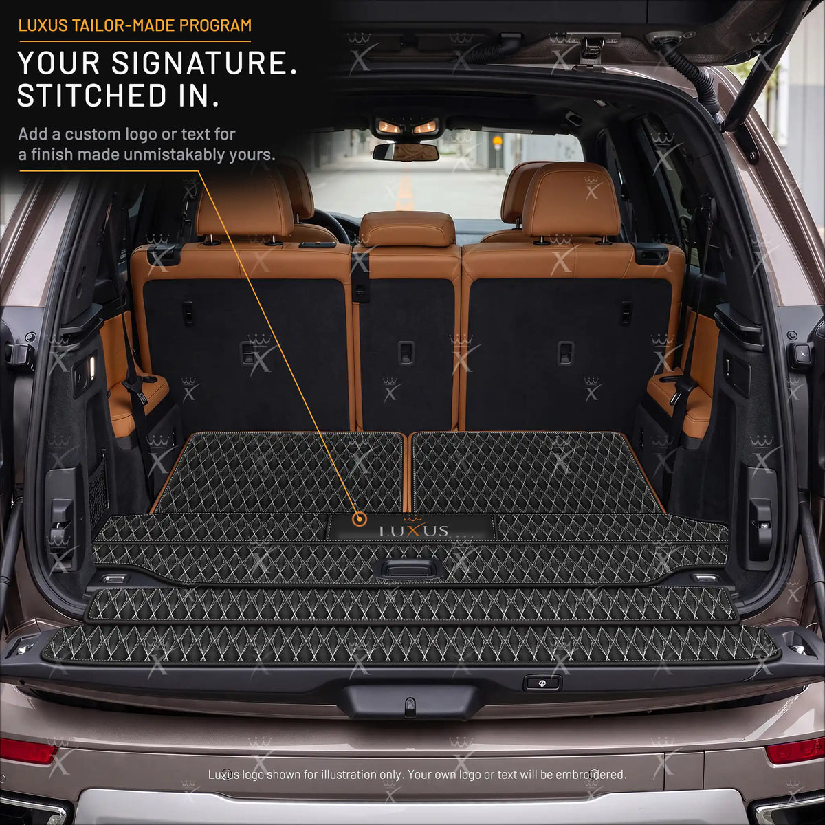 Luxus Twin-Diamond BaseFit Series Trunk Mat | Black & White Stitching