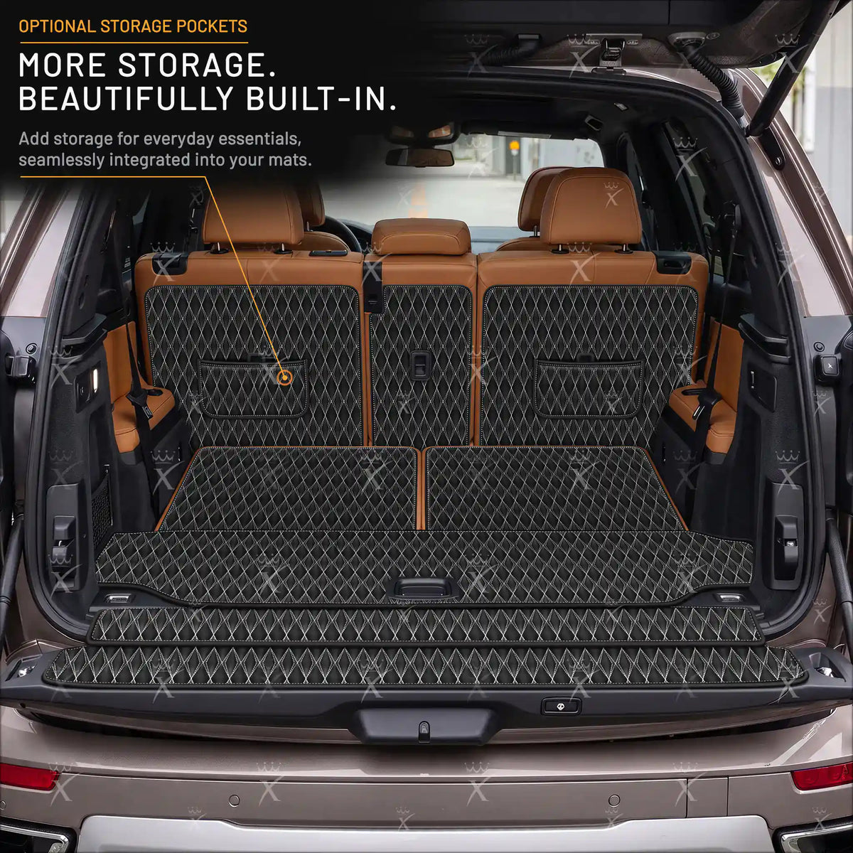 Luxus Car Mats™ - Tapete para maletero/maletero de cuero de lujo con costuras negras y negras en 3D