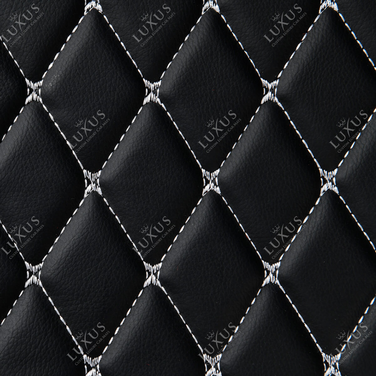 Luxus Car Mats™ - Svart og hvit søm Luksus støvel/bagasjematte i skinn