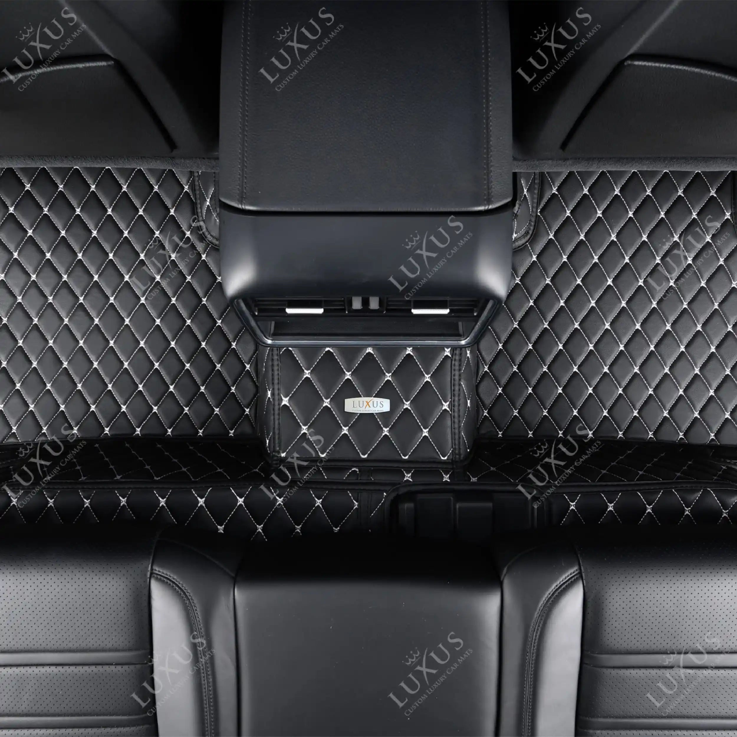 White With Black Stitch Luxury Diamond Car Mats Set