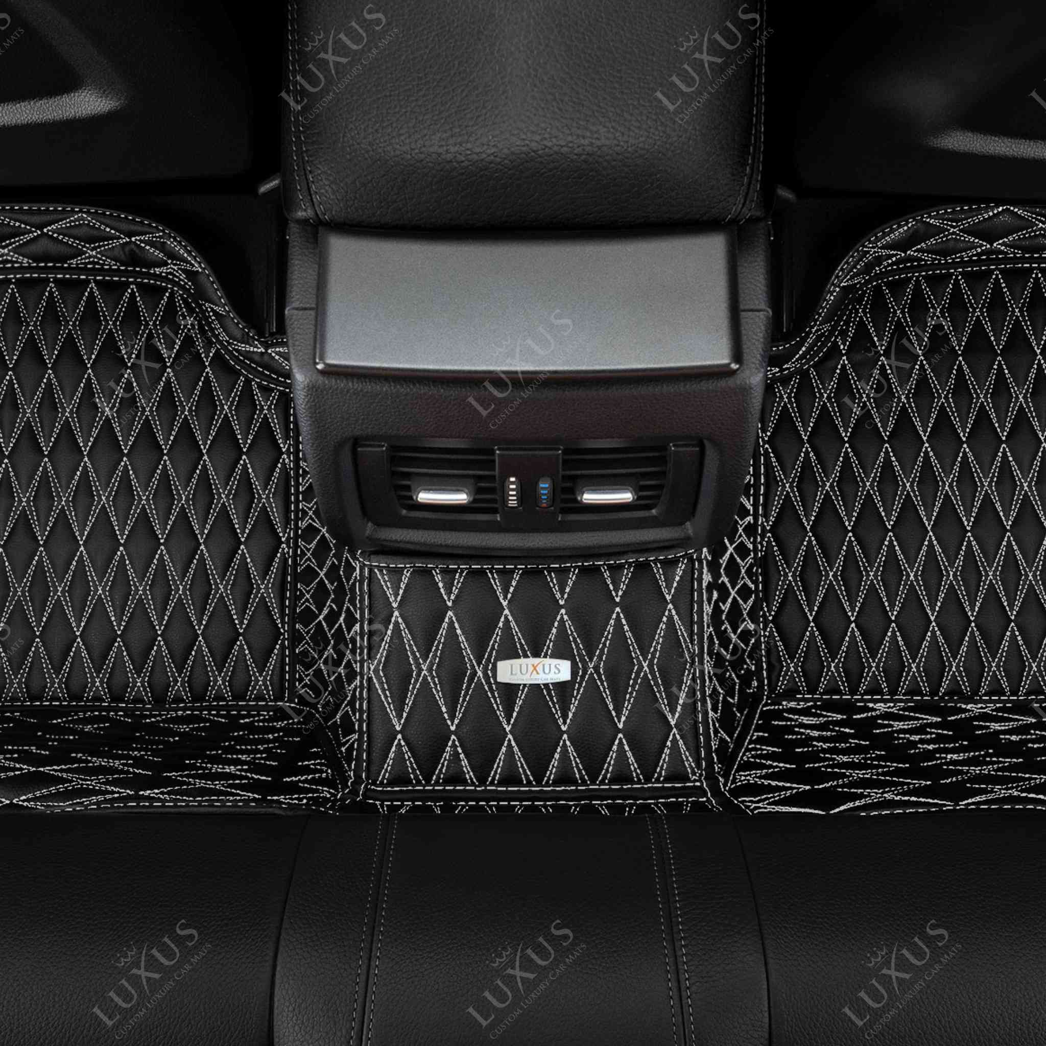 Twin-Diamond Black & White Stitching Luxury Car Mats Set