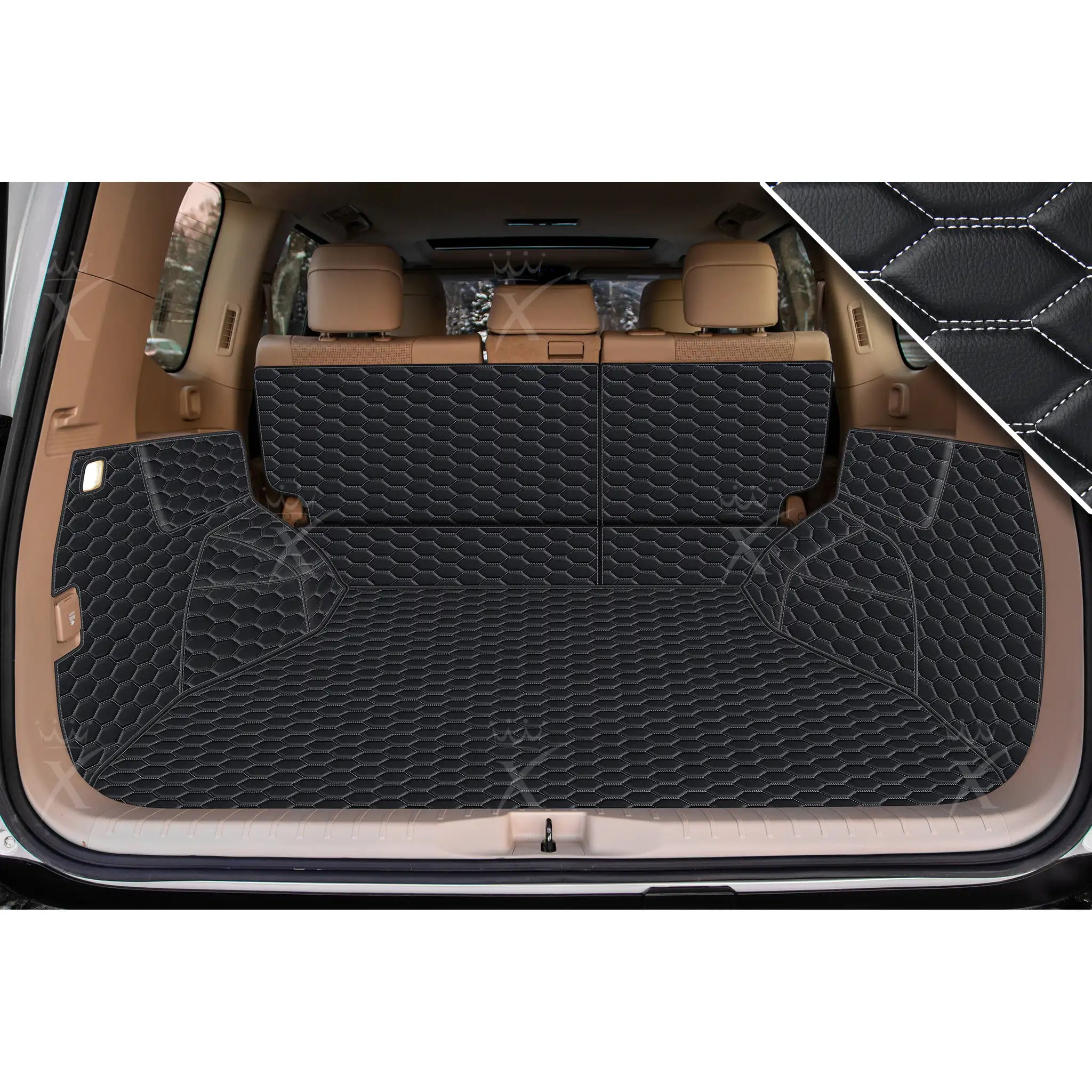 Luxus 360Fit Premium Honeycomb Custom Trunk Liner | Black & White Stitching