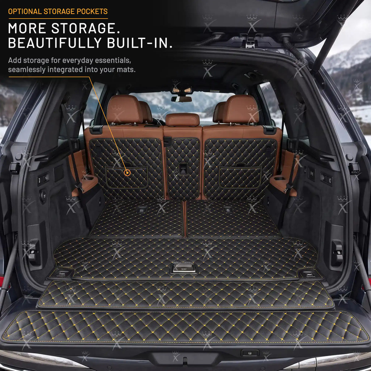 Tappetini per auto Luxus™ - Tappetino per bagagliaio/stivale in pelle di lusso 3D con cuciture nere e nere
