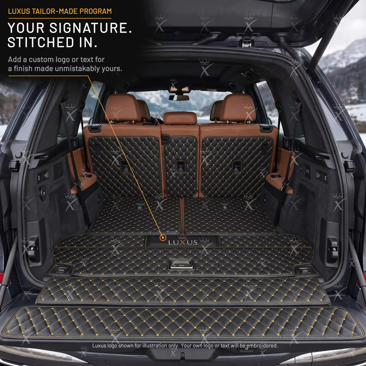Tappetini per auto Luxus™ - Tappetino per bagagliaio/stivale in pelle di lusso 3D con cuciture nere e nere
