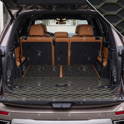 Luxus Honeycomb BaseFit Series Trunk Mat | Black & Yellow Stitching