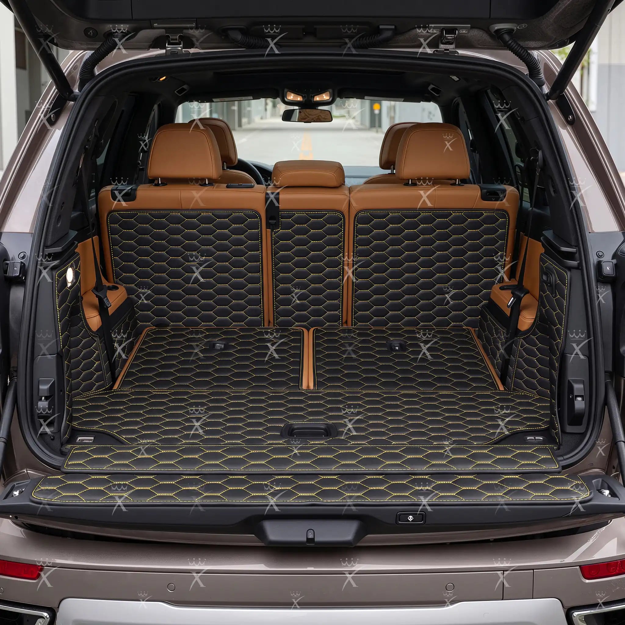 Luxus Honeycomb 360Fit Series Trunk Mat | Black & Yellow Stitching