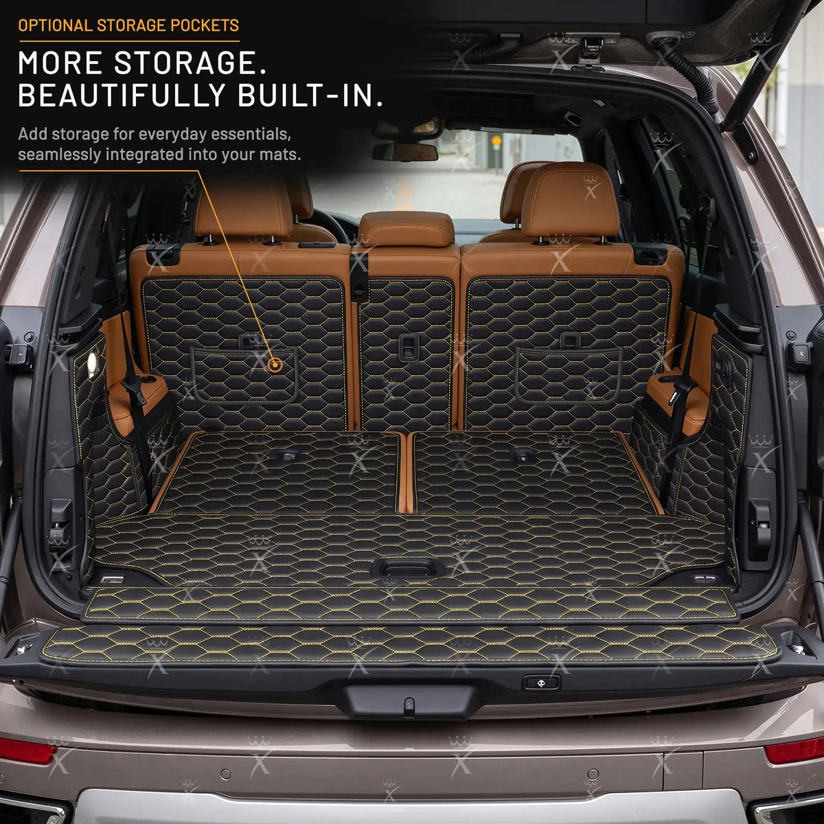 Luxus Honeycomb 360Fit Series Trunk Mat | Black & Yellow Stitching