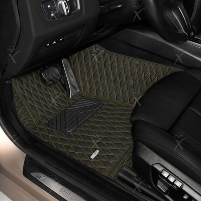 Luxus Twin-Diamond Series Floor Mats | Black & Yellow Stitching