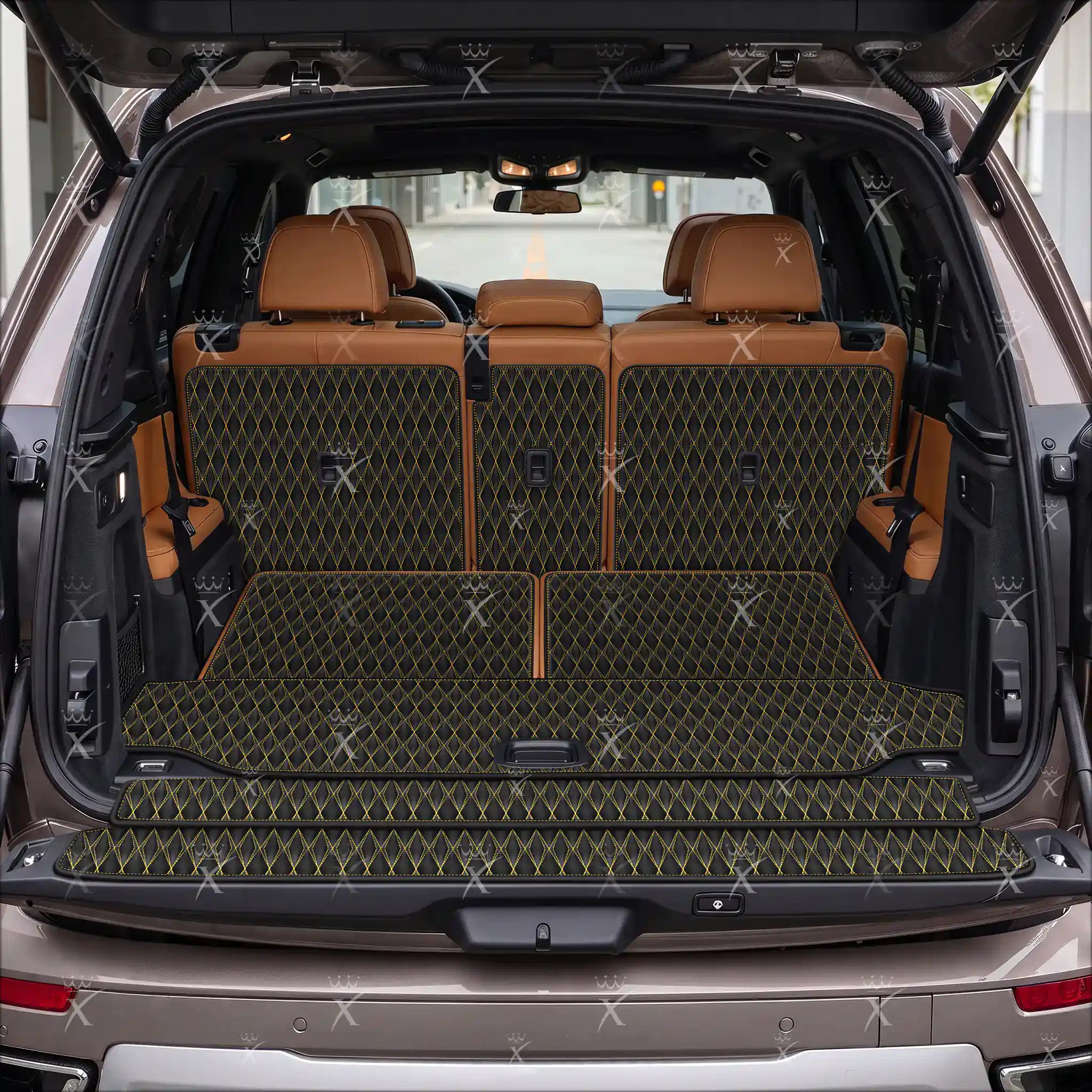 Luxus Car Mats™ – 3D-Luxus-Leder-Kofferraum-/Kofferraummatte in Schwarz und Schwarz mit Nähten
