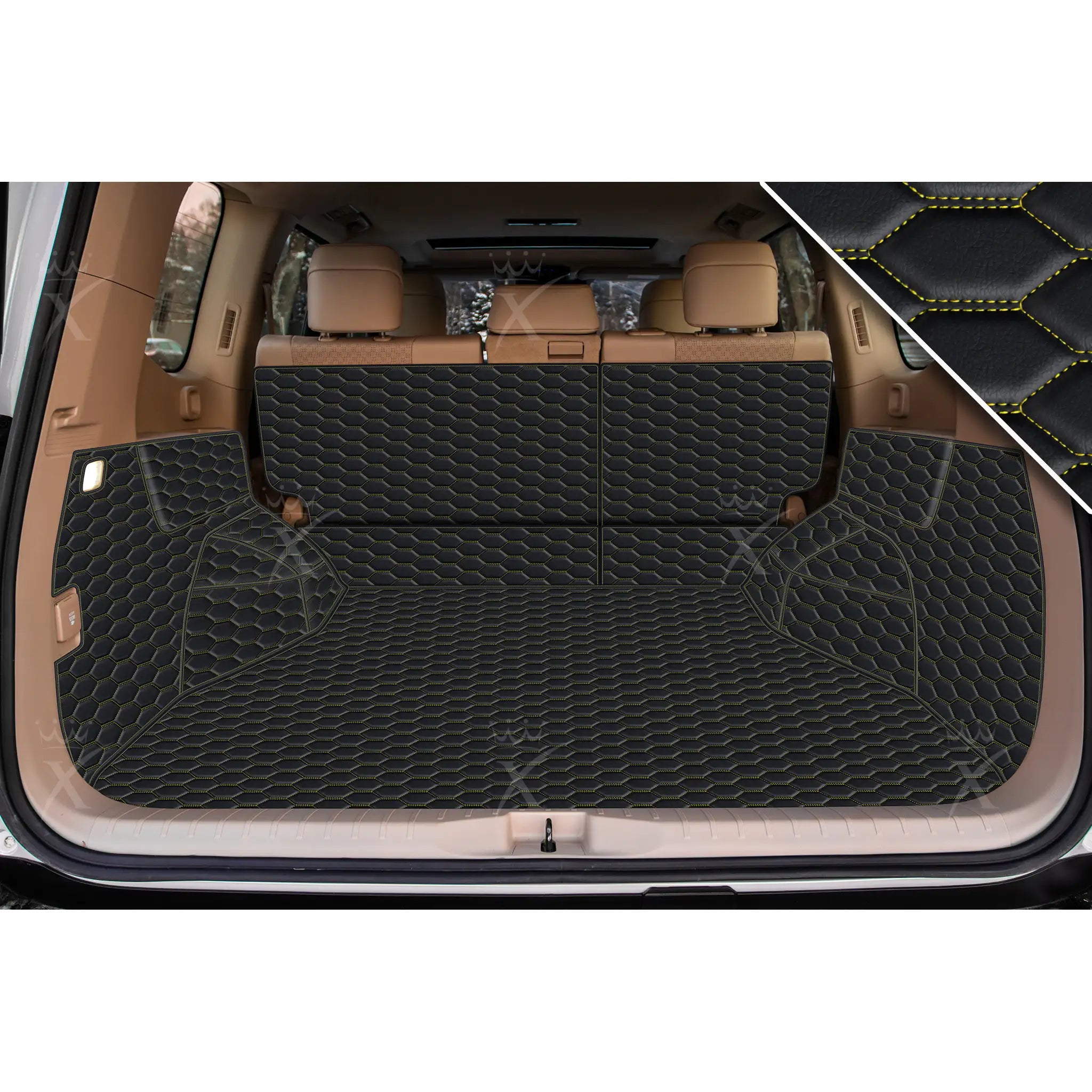 Luxus 360Fit Premium Honeycomb Custom Trunk Liner | Black & Yellow Stitching