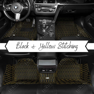 Twin-Diamond Black & Yellow Stitching Luxury Car Mats Set