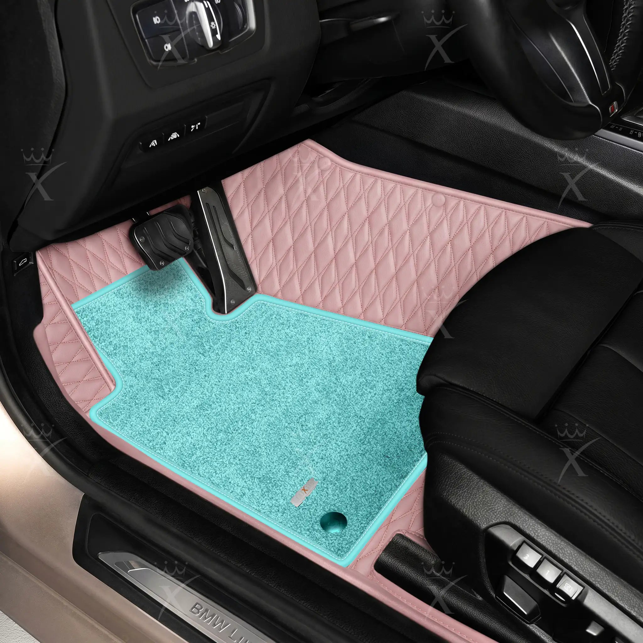 Luxus Twin-Diamond Double Layer Series Floor Mats | Blossom Pink & Aqua Frost Top Carpet