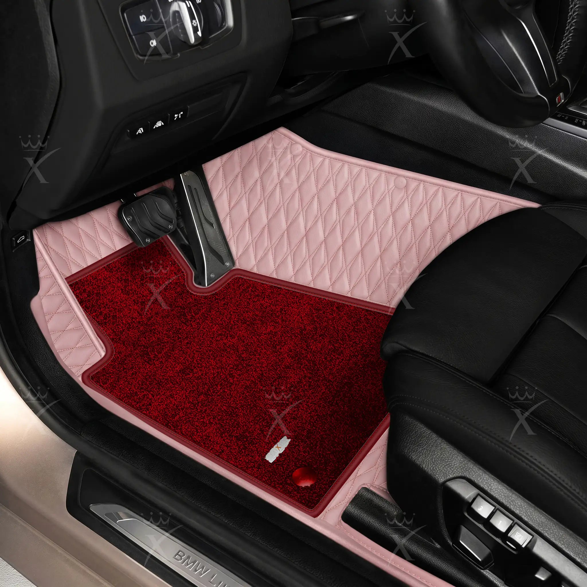 Luxus Twin-Diamond Double Layer Series Floor Mats | Blossom Pink & Bordeaux Wine Top Carpet