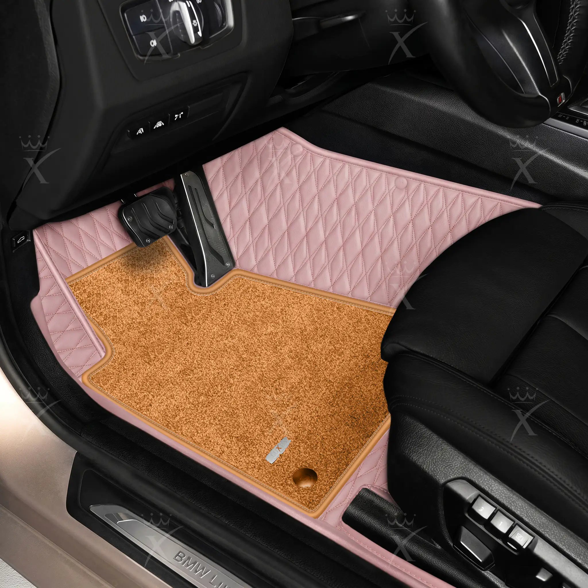 Luxus Twin-Diamond Double Layer Series Floor Mats | Blossom Pink & Cognac Tan Top Carpet