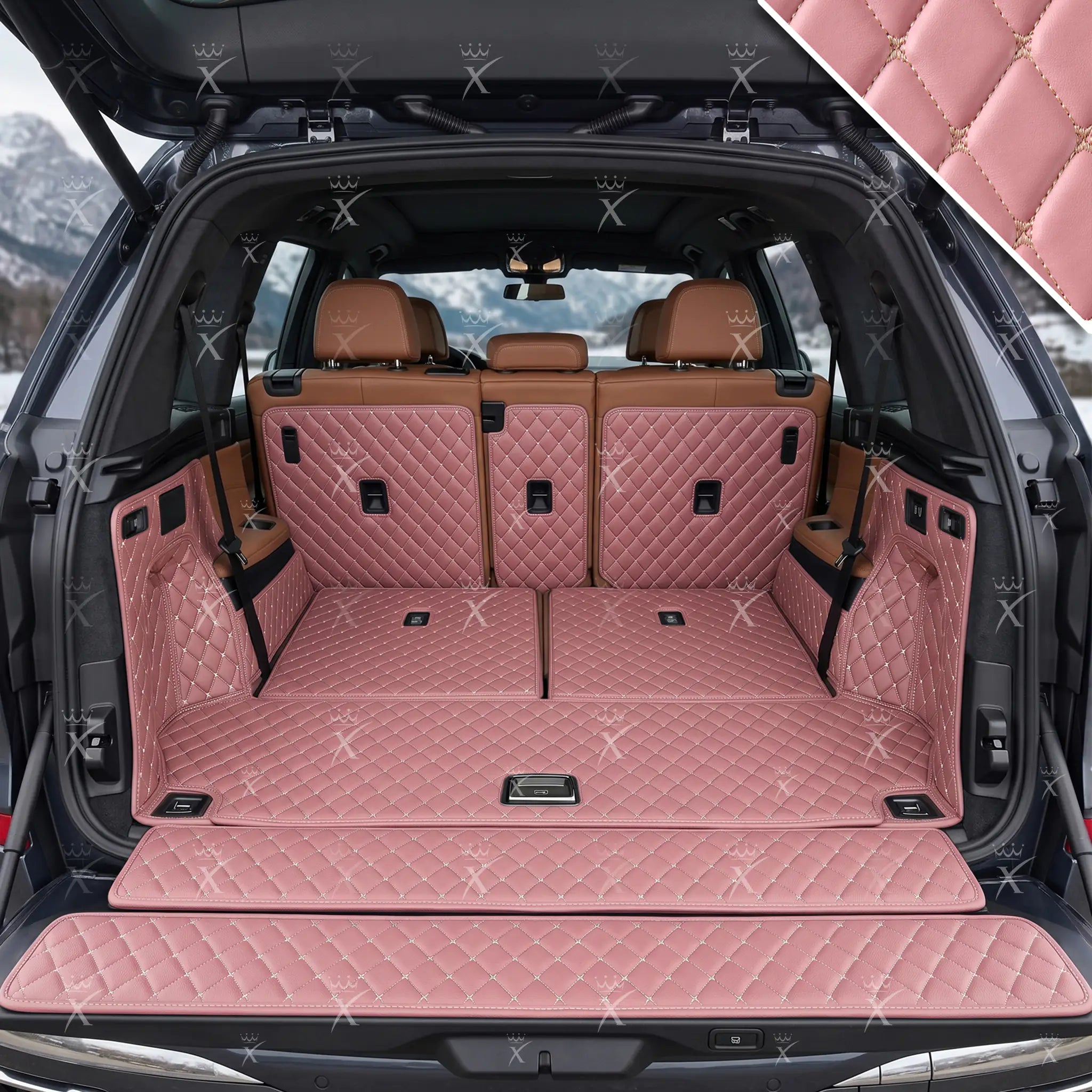 Luxus Car Mats™ – Schwarz & Beige genähte 3D-Luxus-Leder-Kofferraum-/Kofferraummatte