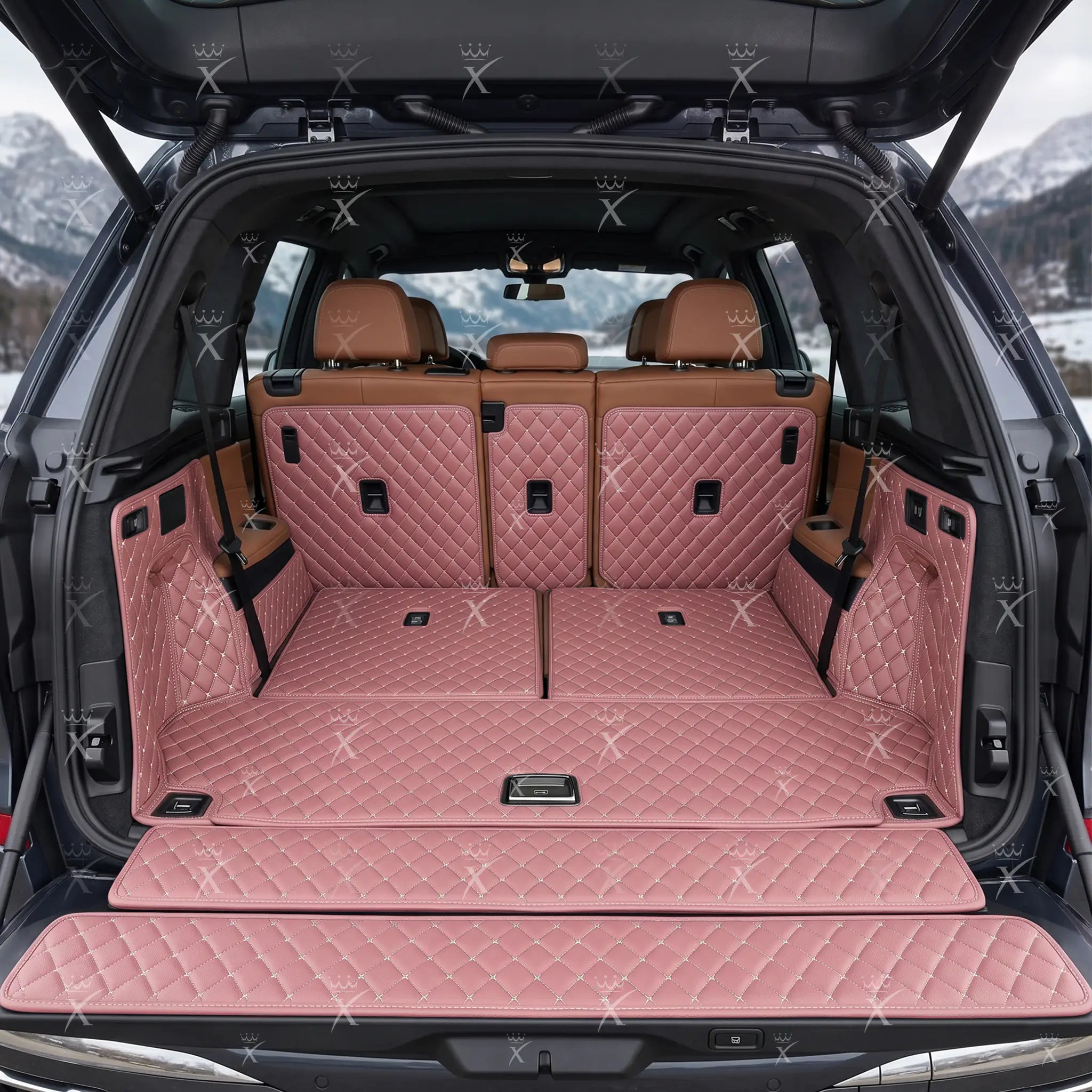 Luxus Car Mats™ – Schwarz & Beige genähte 3D-Luxus-Leder-Kofferraum-/Kofferraummatte