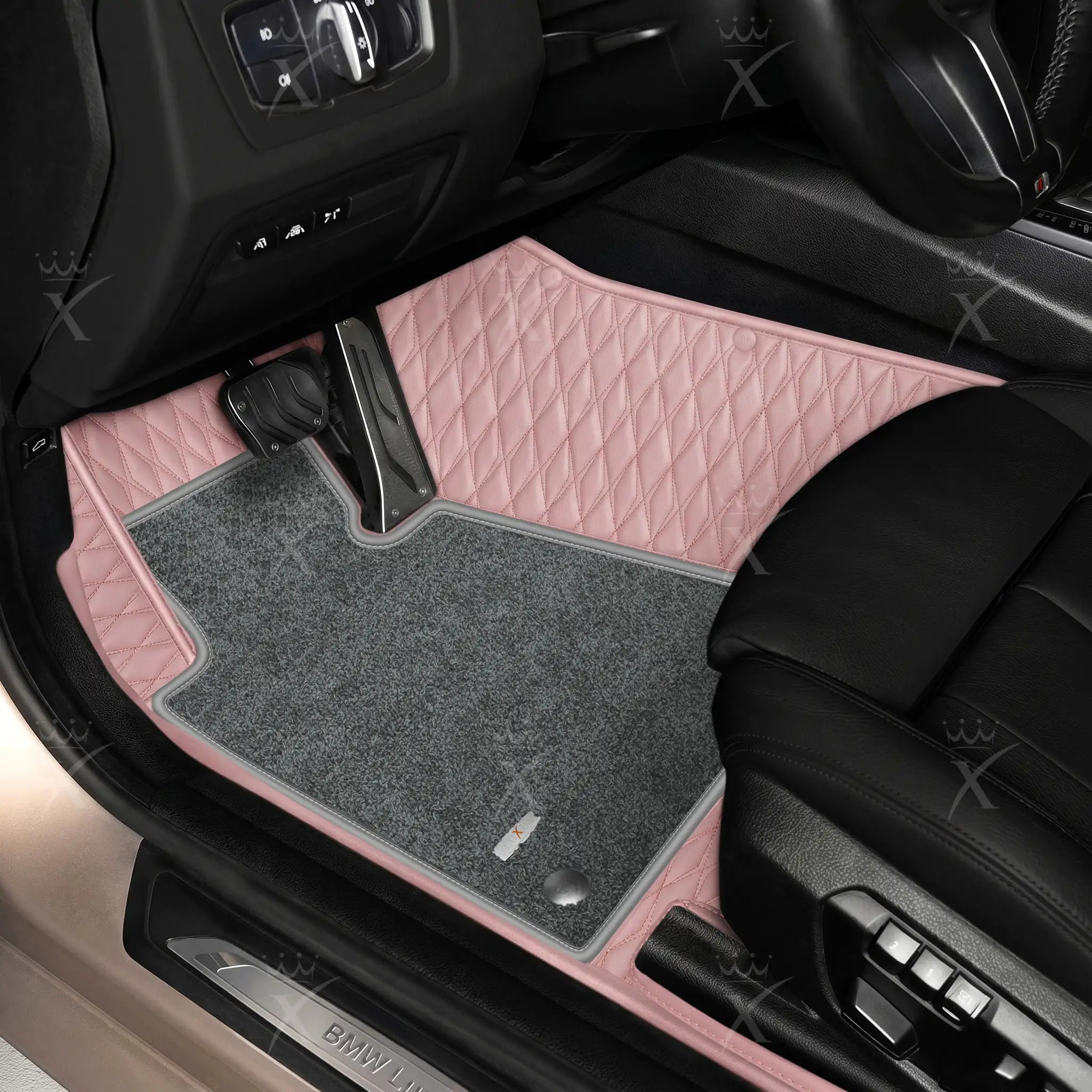 Luxus Twin-Diamond Double Layer Series Floor Mats | Blossom Pink & Graphite Shadow Top Carpet
