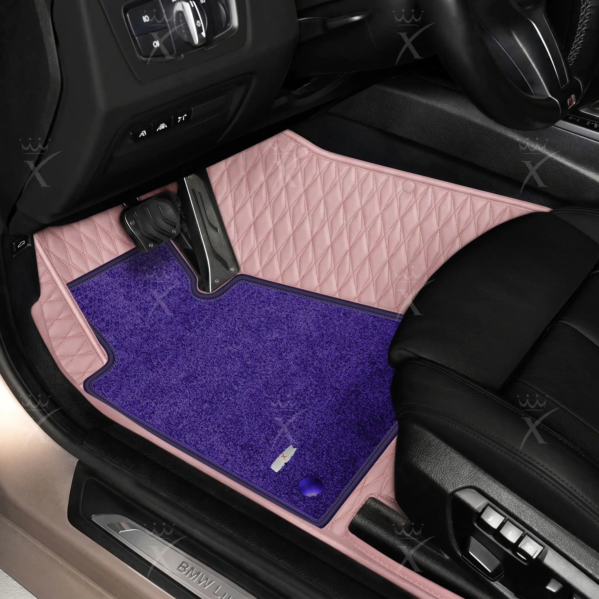 Luxus Twin-Diamond Double Layer Series Floor Mats | Blossom Pink & Imperial Violet Top Carpet