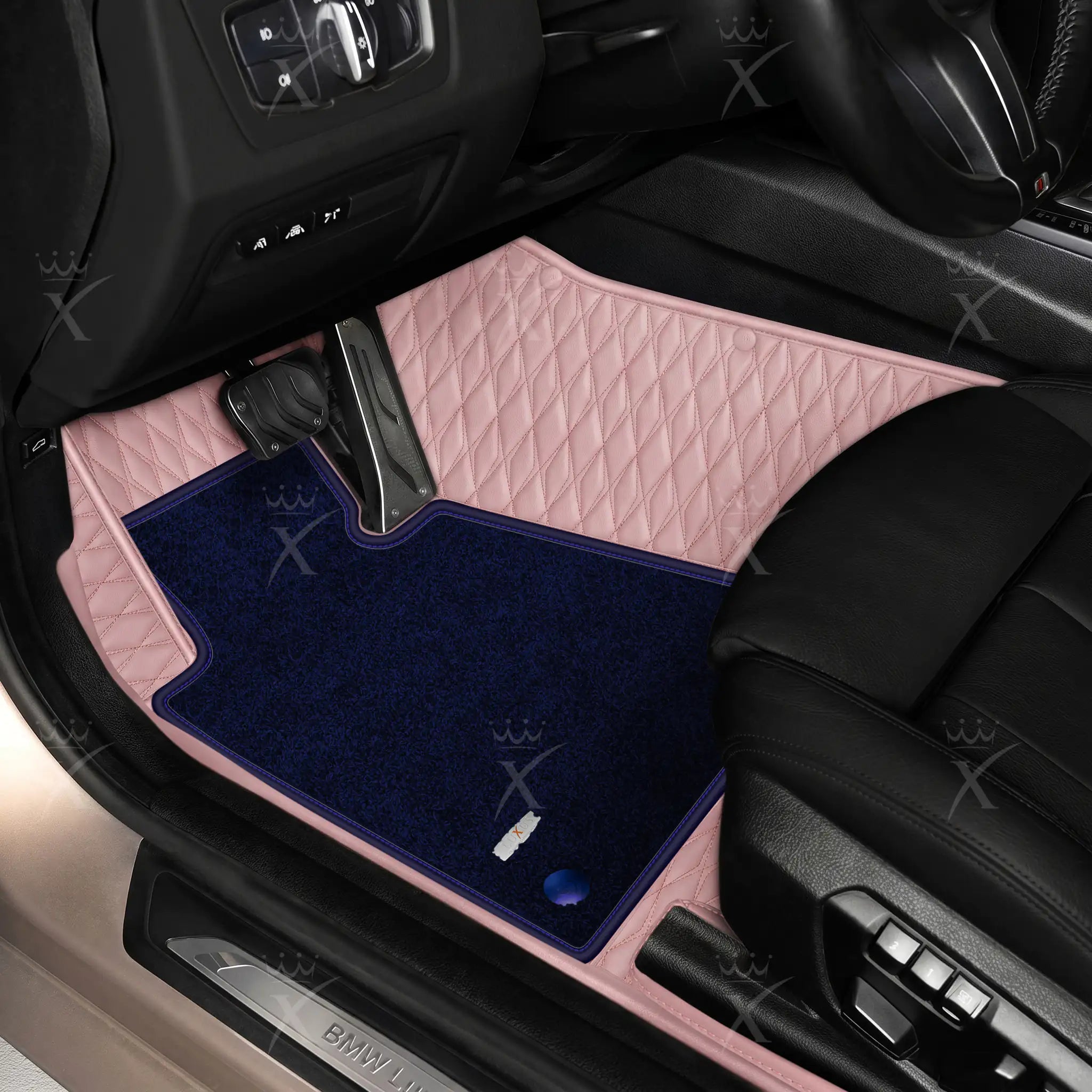 Luxus Twin-Diamond Double Layer Series Floor Mats | Blossom Pink & Midnight Navy Top Carpet