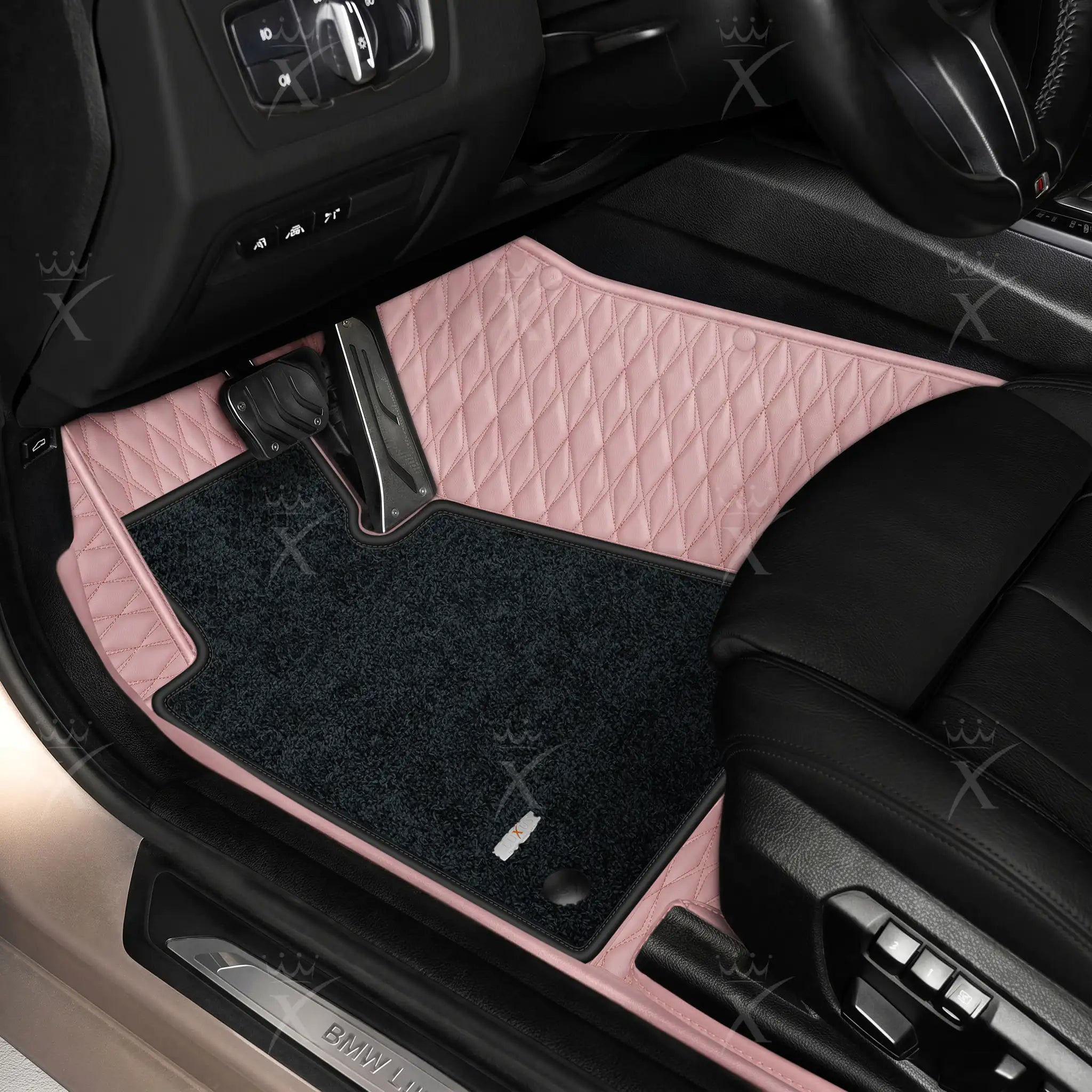 Luxus Twin-Diamond Double Layer Series Floor Mats | Blossom Pink & Obsidian Black Top Carpet