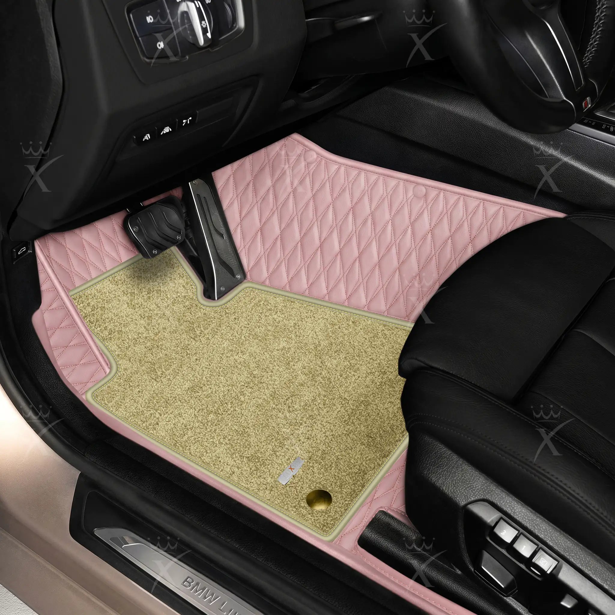 Luxus Twin-Diamond Double Layer Series Floor Mats | Blossom Pink & Sahara Stone Top Carpet