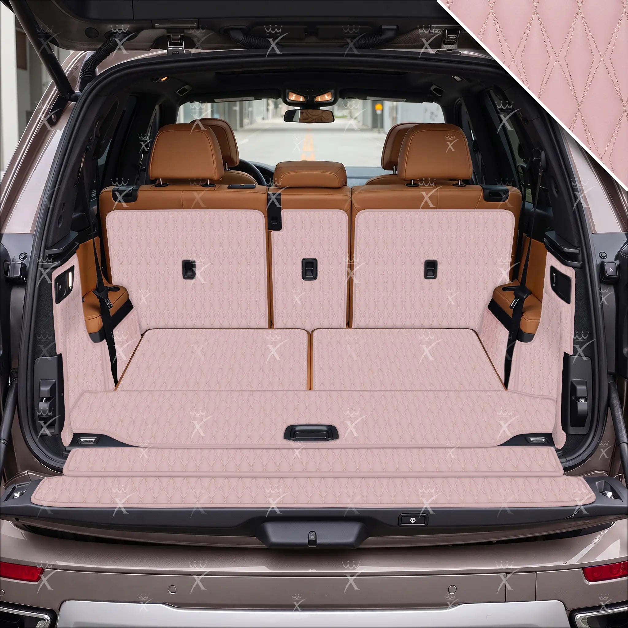 Luxus Car Mats™ – 3D-Luxus-Leder-Kofferraum-/Kofferraummatte in Schwarz und Schwarz mit Nähten
