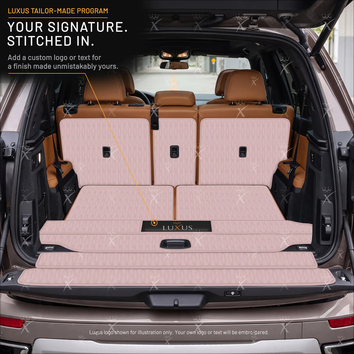 Luxus Car Mats™ – 3D-Luxus-Leder-Kofferraum-/Kofferraummatte in Schwarz und Schwarz mit Nähten