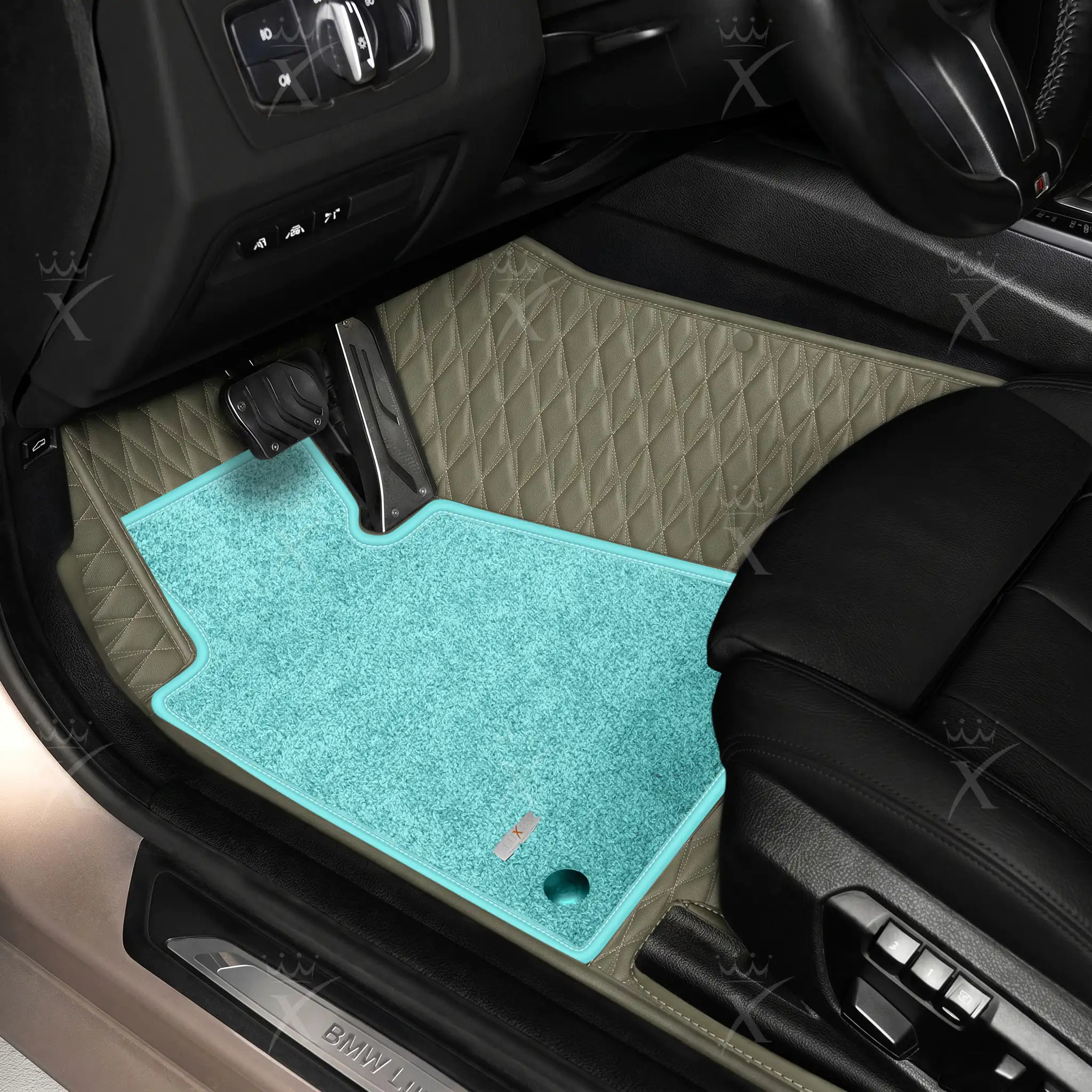 Luxus Twin-Diamond Double Layer Series Floor Mats | Brownish Gray & Aqua Frost Top Carpet