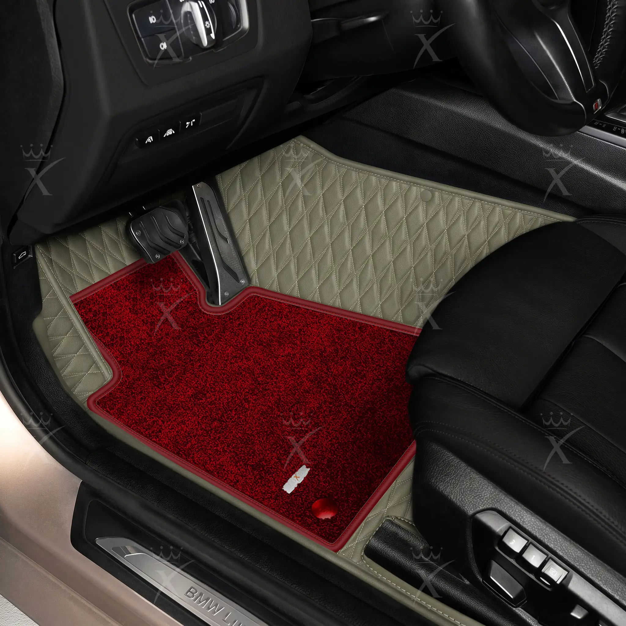 Luxus Twin-Diamond Double Layer Series Floor Mats | Brownish Gray & Bordeaux Wine Top Carpet