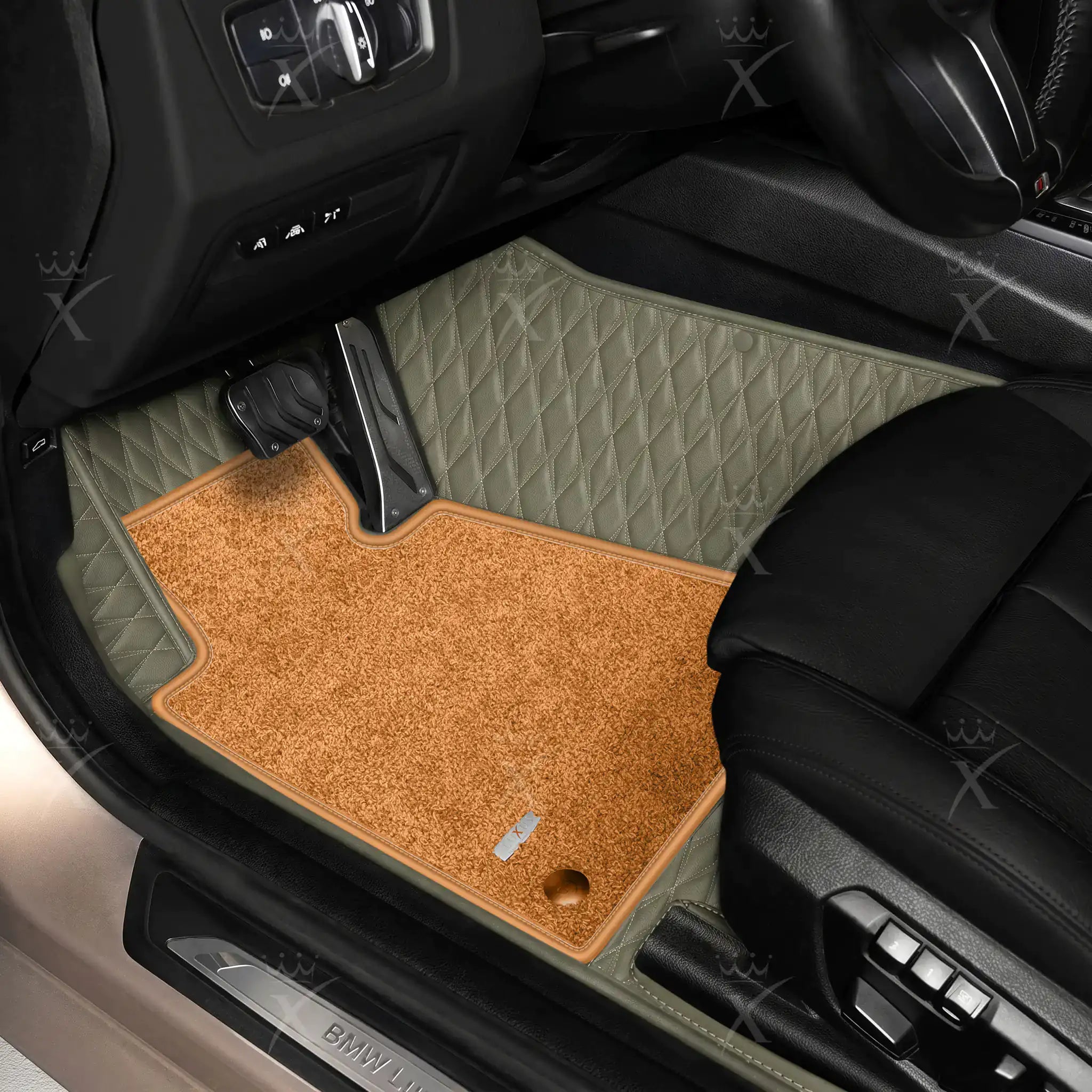 Luxus Twin-Diamond Double Layer Series Floor Mats | Brownish Gray & Cognac Tan Top Carpet