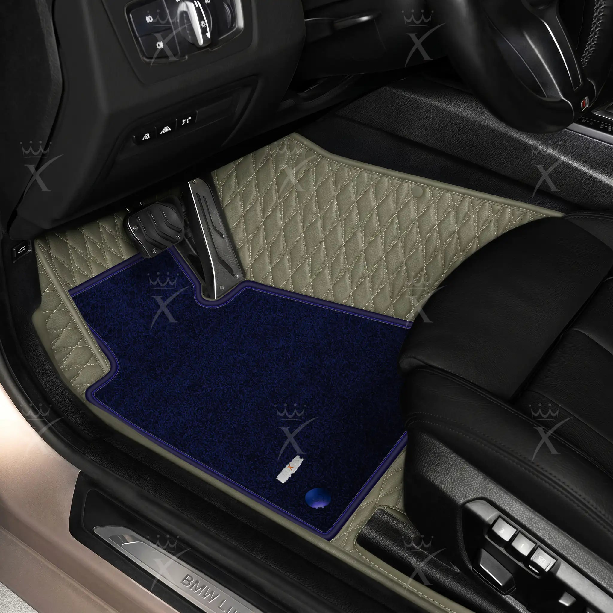 Luxus Twin-Diamond Double Layer Series Floor Mats | Brownish Gray & Midnight Navy Top Carpet