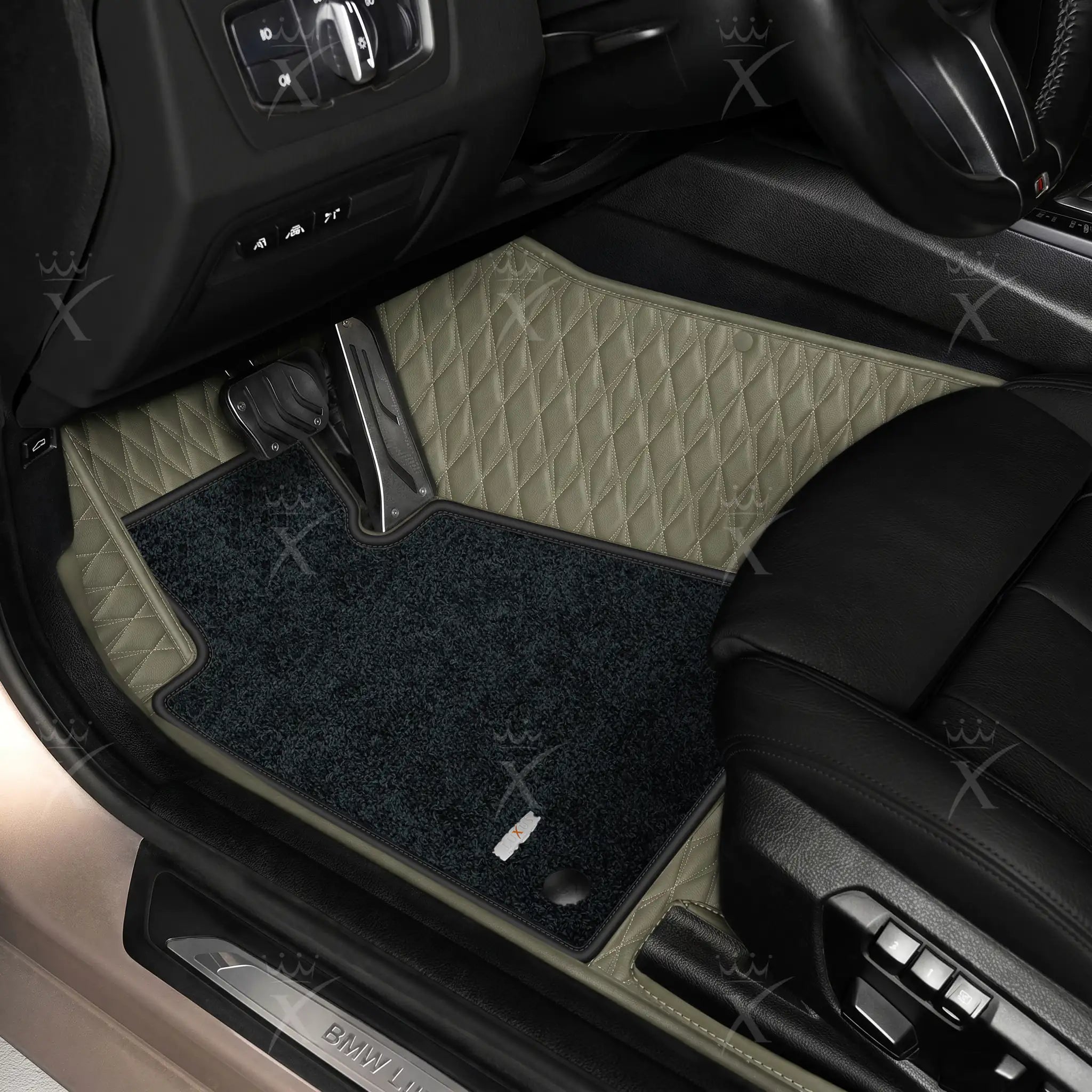 Luxus Twin-Diamond Double Layer Series Floor Mats | Brownish Gray & Obsidian Black Top Carpet