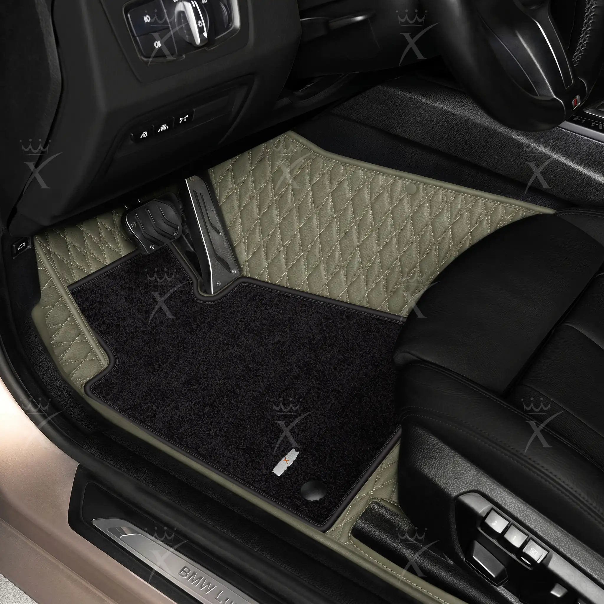 Luxus Twin-Diamond Double Layer Series Floor Mats | Brownish Gray & Onyx Charcoal Top Carpet