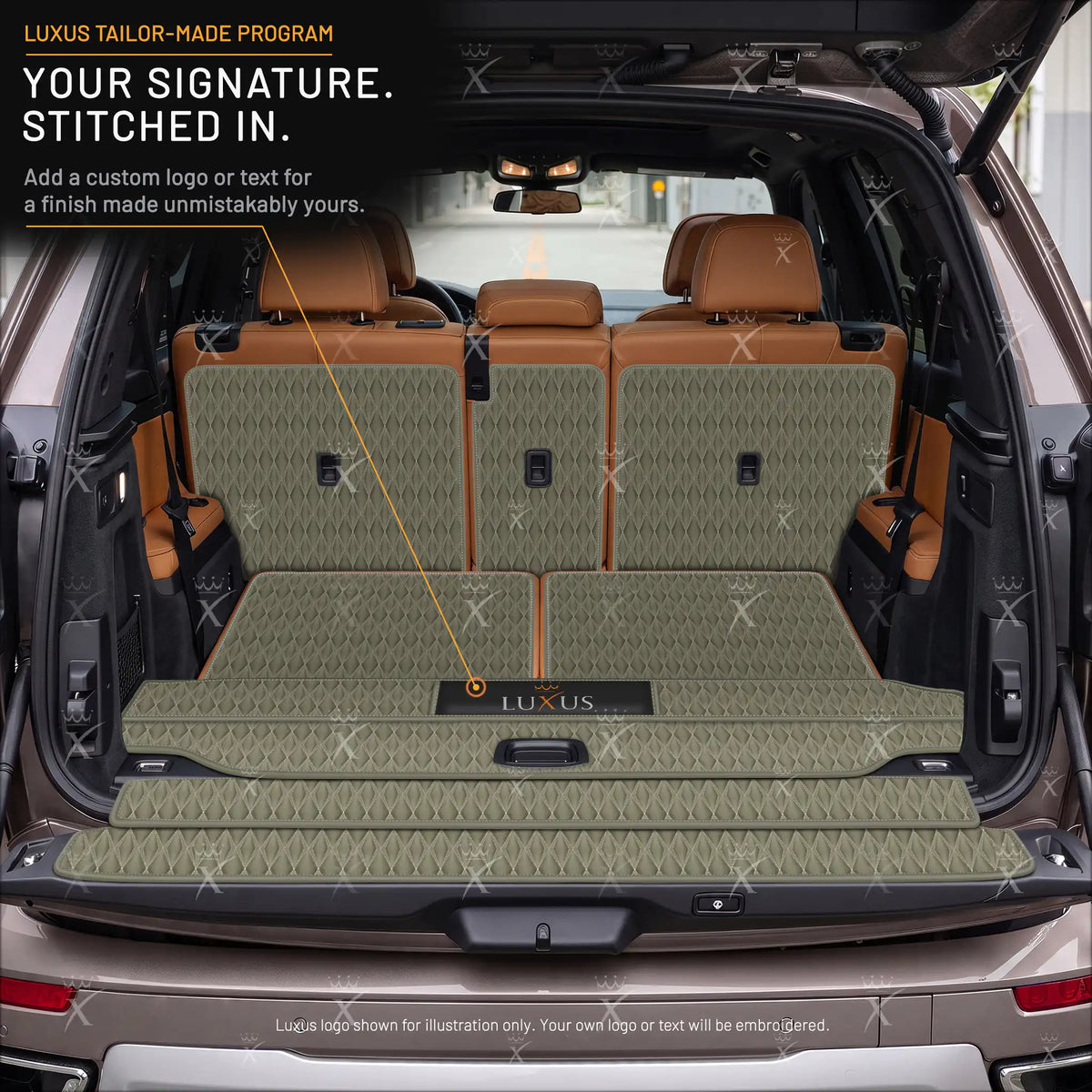 Luxus Car Mats™ – 3D-Luxus-Leder-Kofferraum-/Kofferraummatte in Schwarz und Schwarz mit Nähten