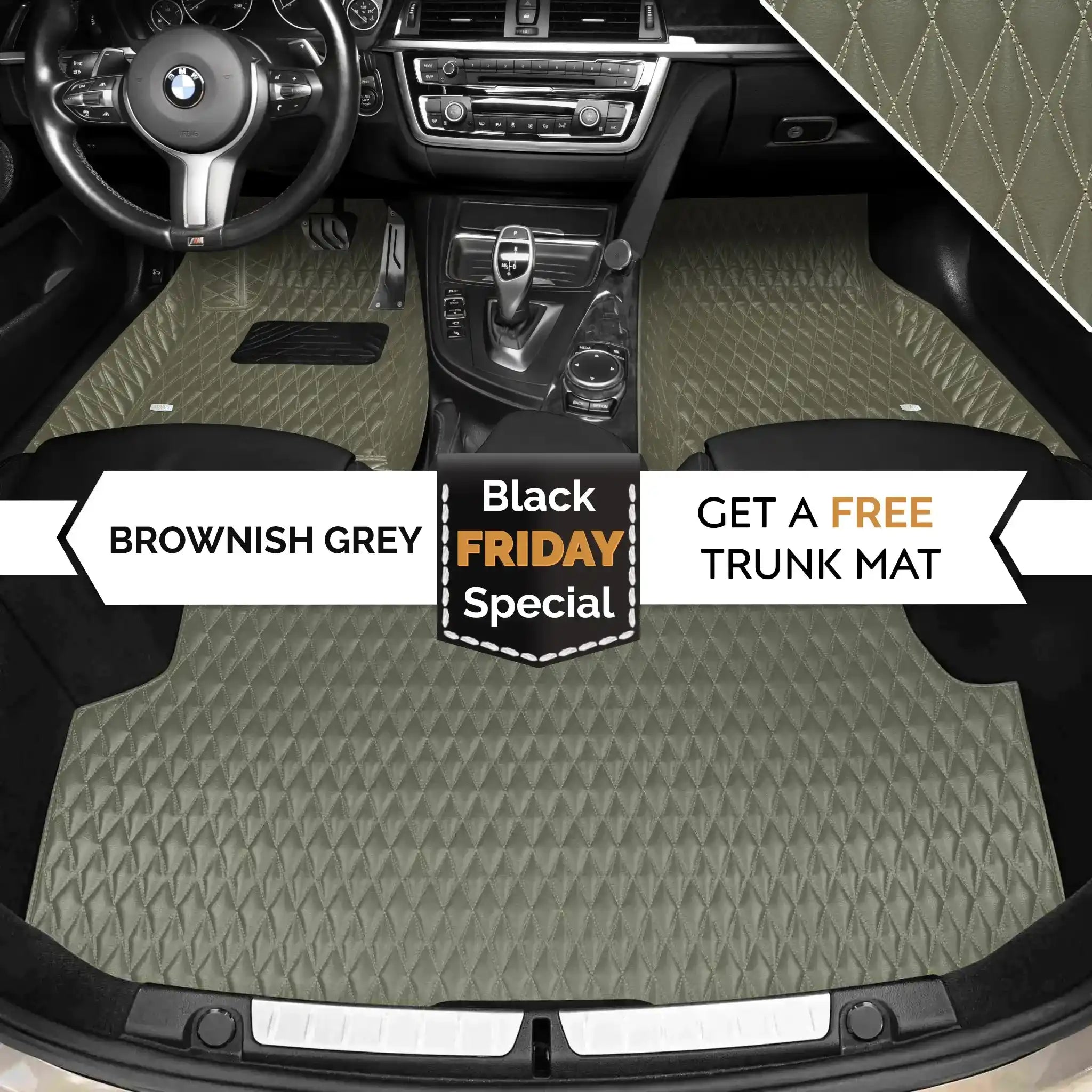 Luxus Premium Twin-Diamond Custom Luxury Car Mats Set | Brownish Grey