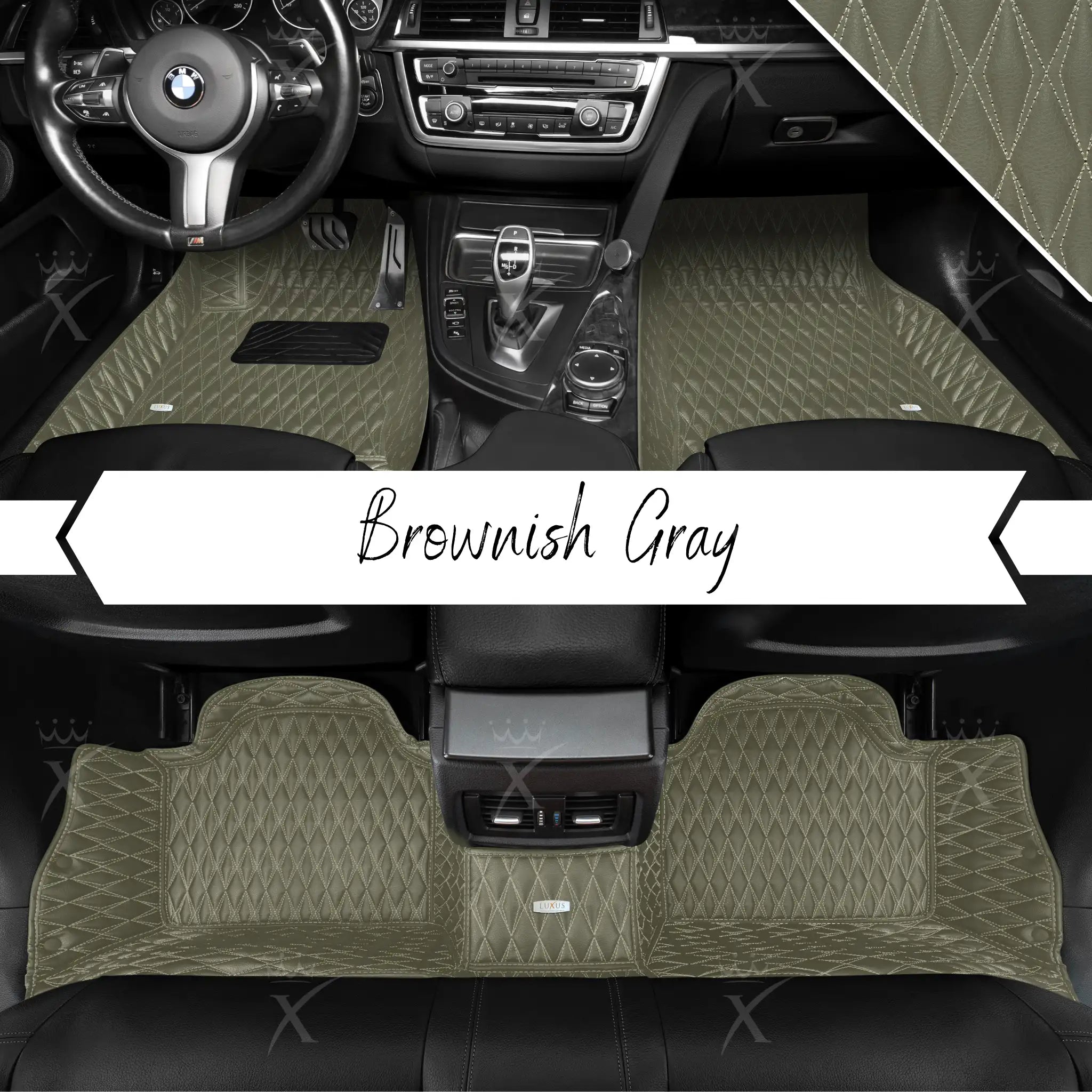 Luxus Premium Twin-Diamond Custom Luxury Car Mats Set | Brownish Gray