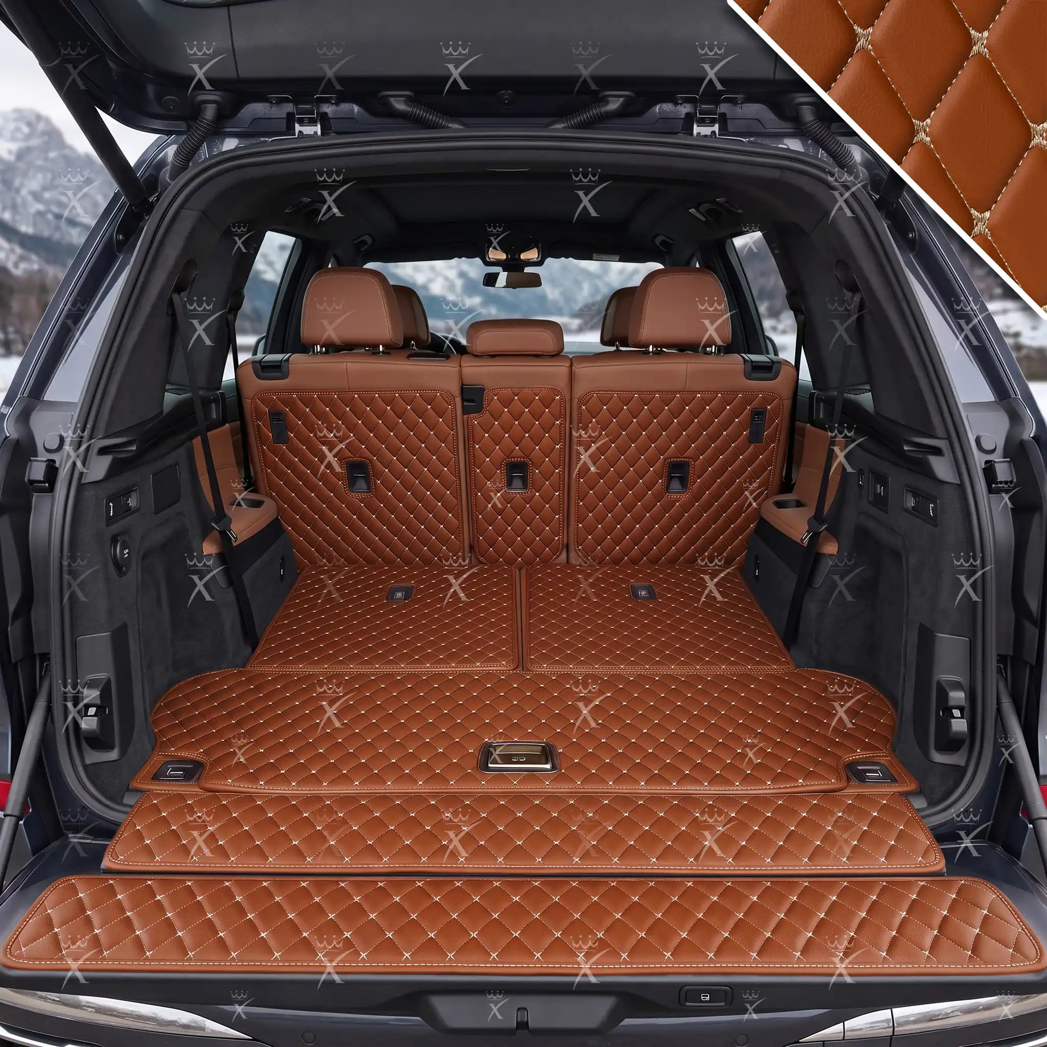 Luxus Car Mats™ - Svart og svart søm 3D luksusskinnstøvel/bagasjematte
