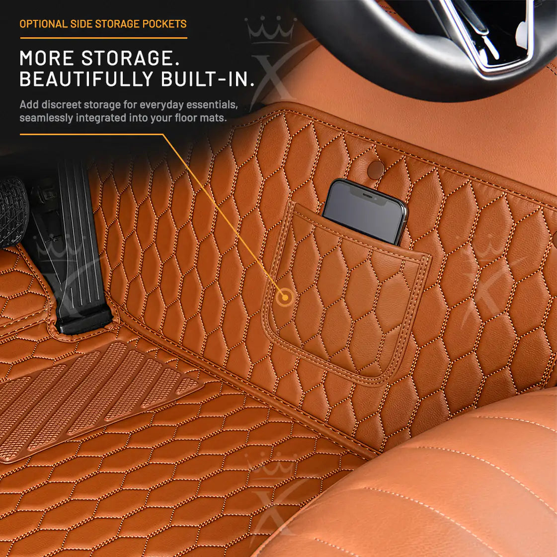 Luxus Honeycomb Double Layer Series Floor Mats | Caramel Brown & Red Top Carpet
