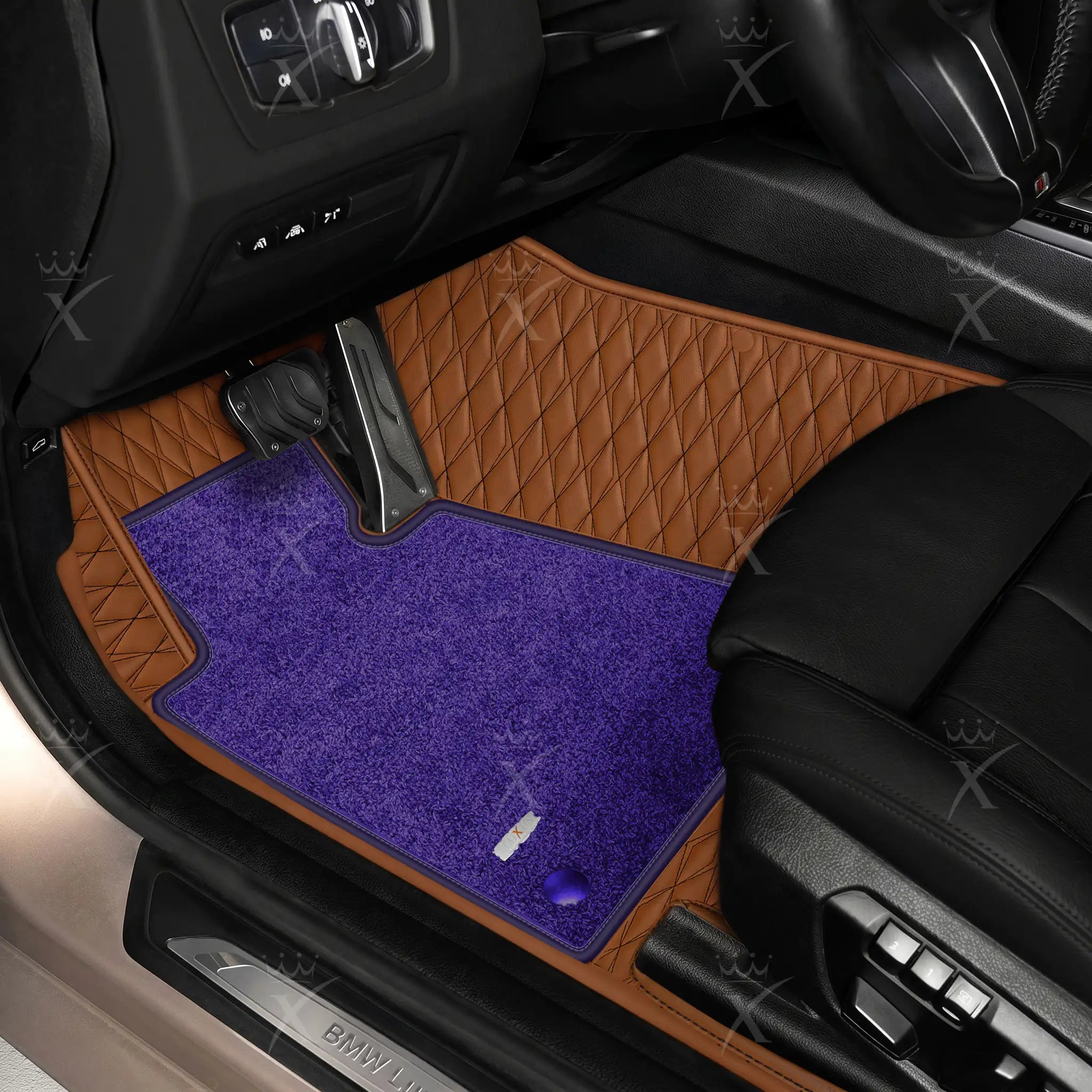 Luxus Twin-Diamond Double Layer Series Floor Mats | Chocolate Brown & Imperial Violet Top Carpet