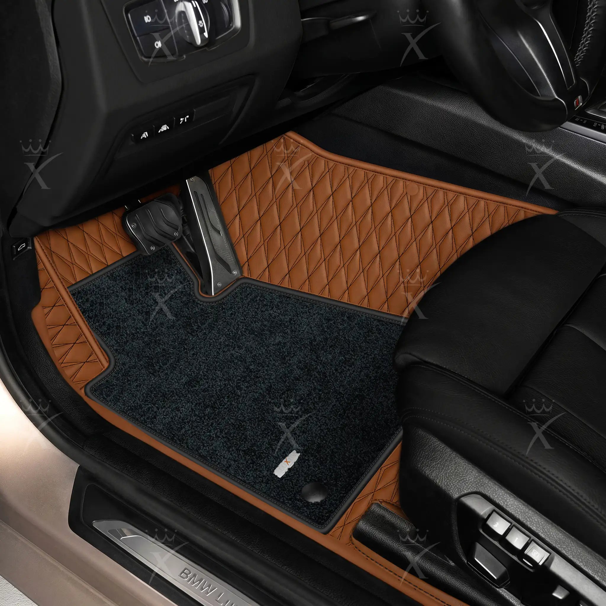 Luxus Twin-Diamond Double Layer Series Floor Mats | Chocolate Brown & Obsidian Black Top Carpet